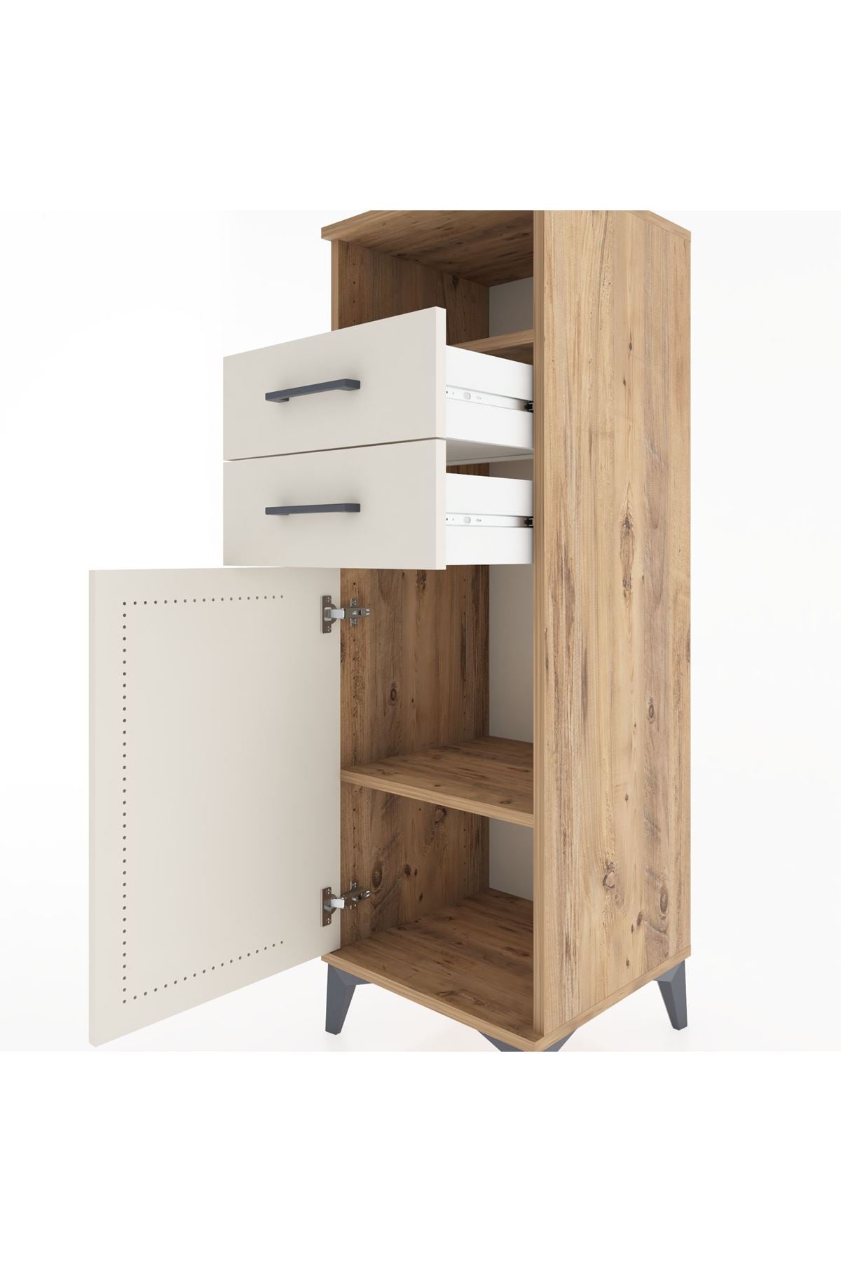 Hyperion Dolap 2 Raflı 2 Çekmeceli Tek Kapaklı 44x44x134 Çam-Aytaşı