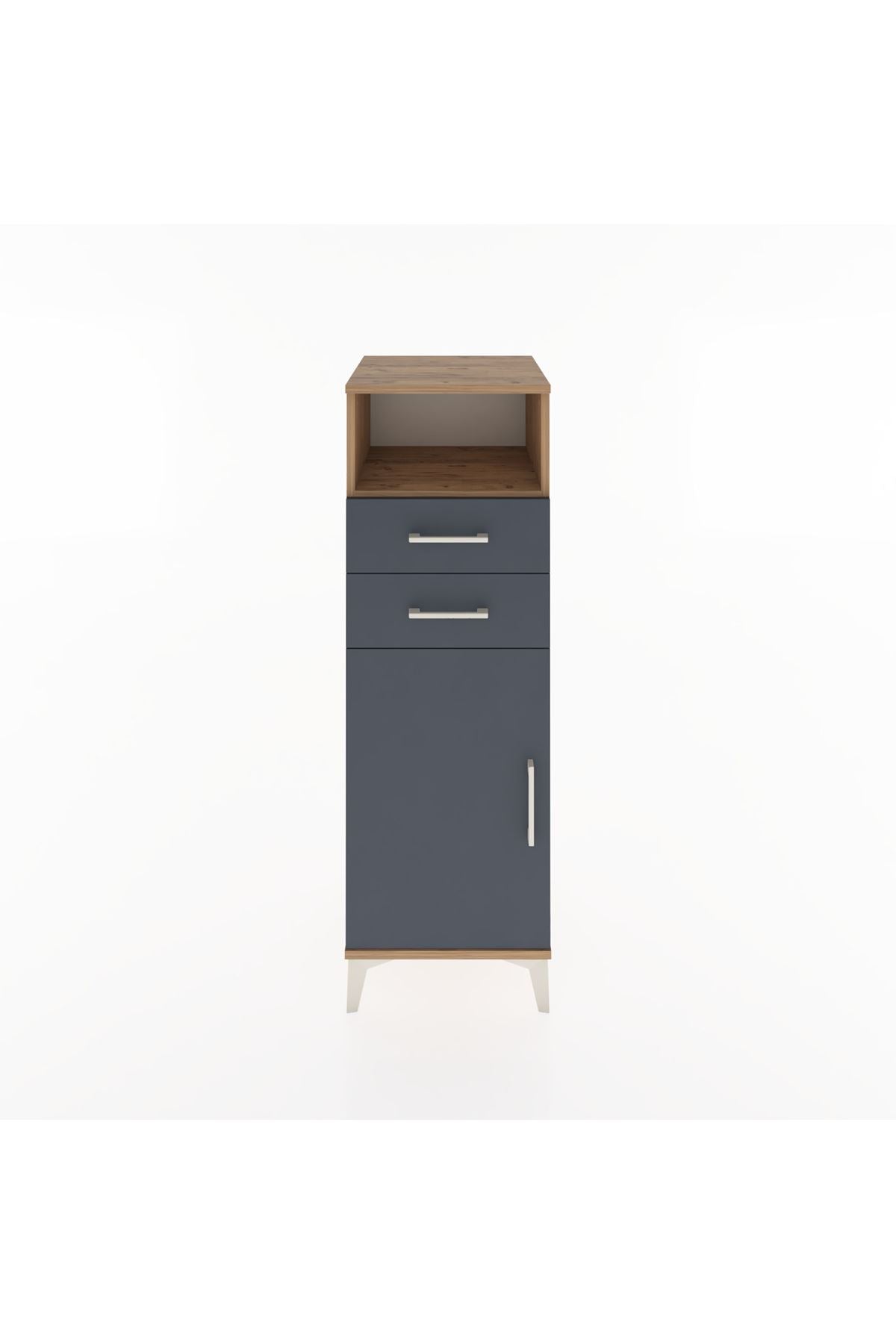 Hyperion Dolap 2 Raflı 2 Çekmeceli Tek Kapaklı 44x44x134 Çam-Antrasit