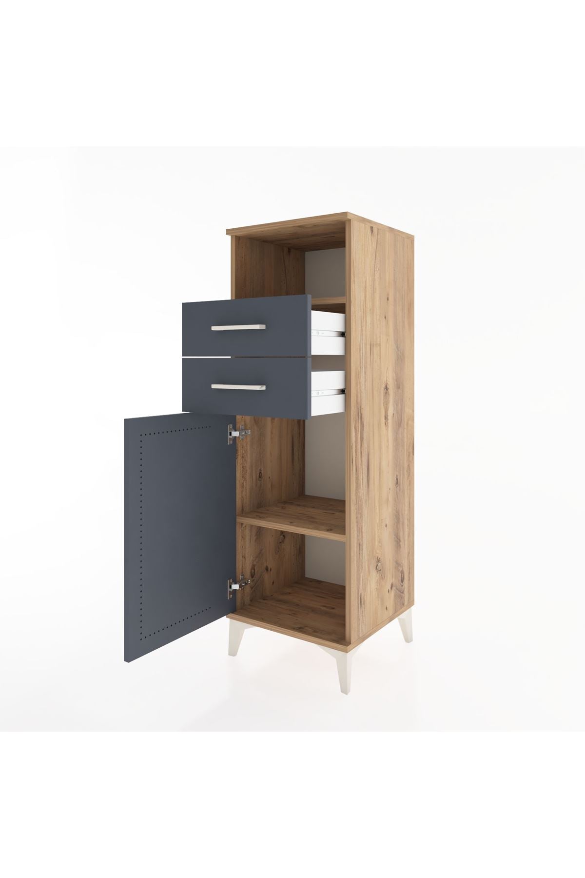 Hyperion Dolap 2 Raflı 2 Çekmeceli Tek Kapaklı 44x44x134 Çam-Antrasit