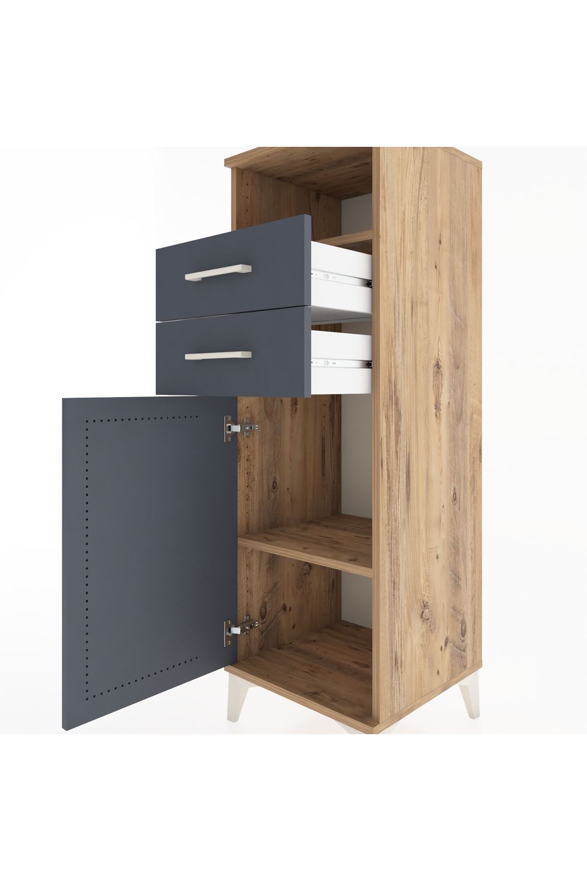 Hyperion Dolap 2 Raflı 2 Çekmeceli Tek Kapaklı 44x44x134 Çam-Antrasit