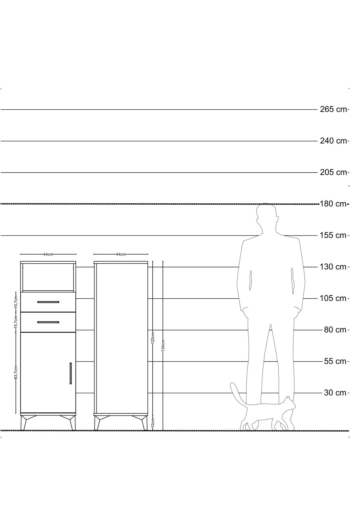 Hyperion Dolap 2 Raflı 2 Çekmeceli Tek Kapaklı 44x44x134 Çam-Antrasit