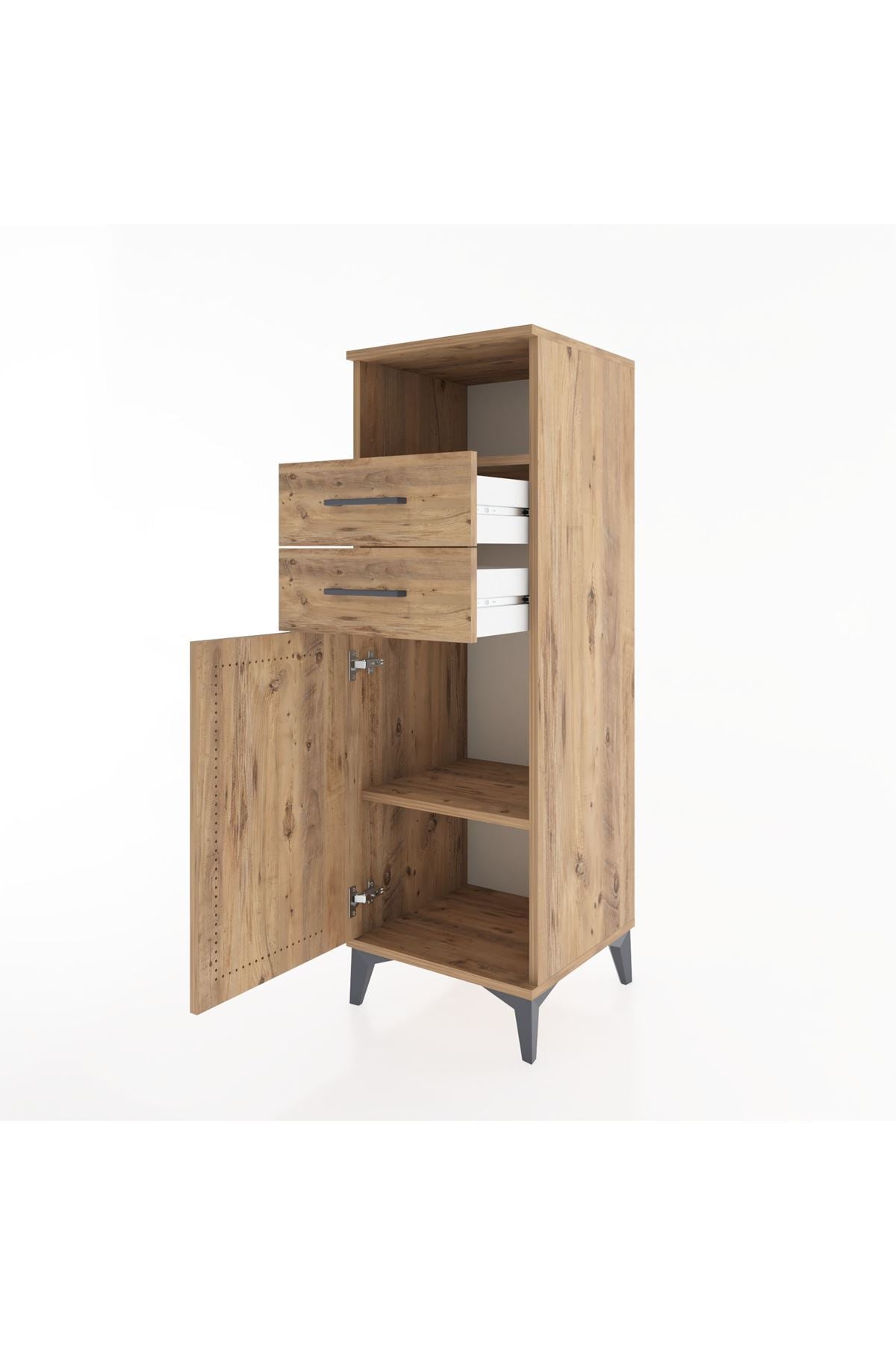 Hyperion Dolap 2 Raflı 2 Çekmeceli Tek Kapaklı 44x44x134 Çam-Çam