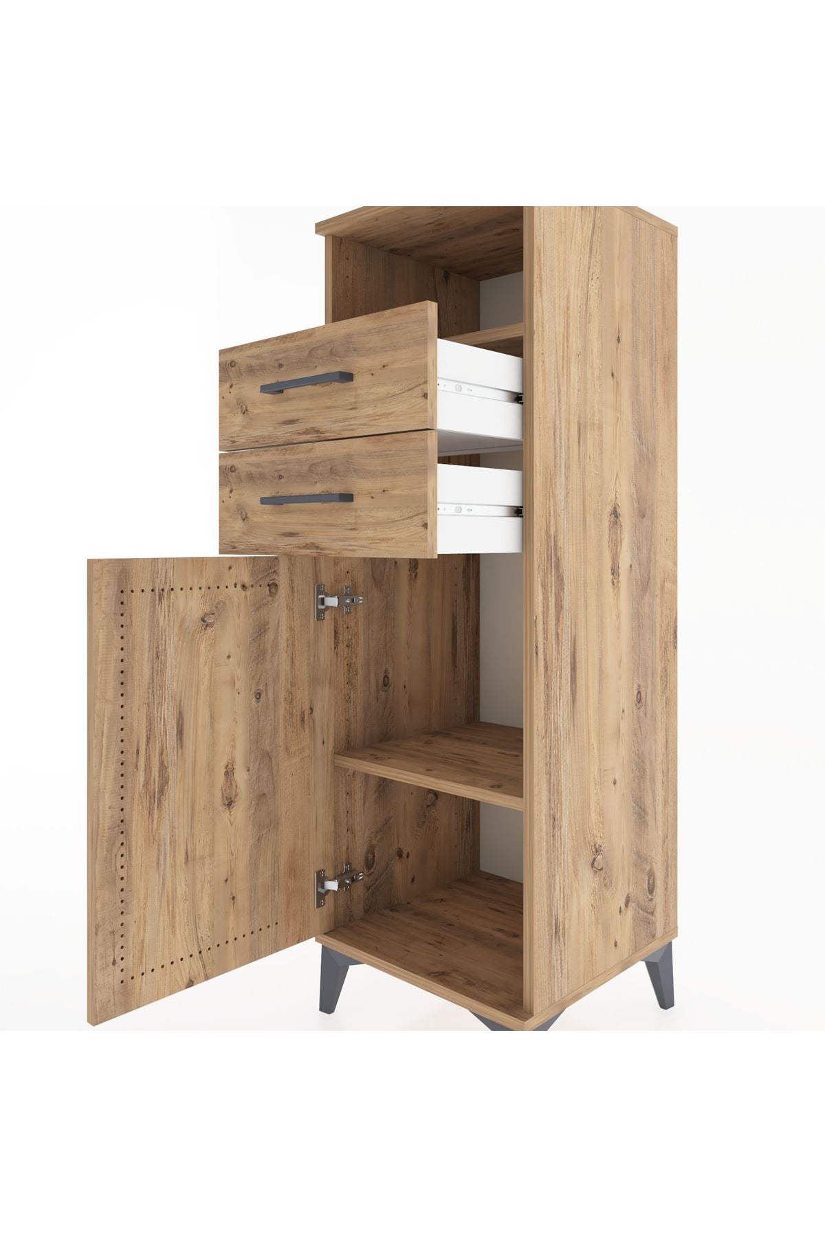 Hyperion Dolap 2 Raflı 2 Çekmeceli Tek Kapaklı 44x44x134 Çam-Çam