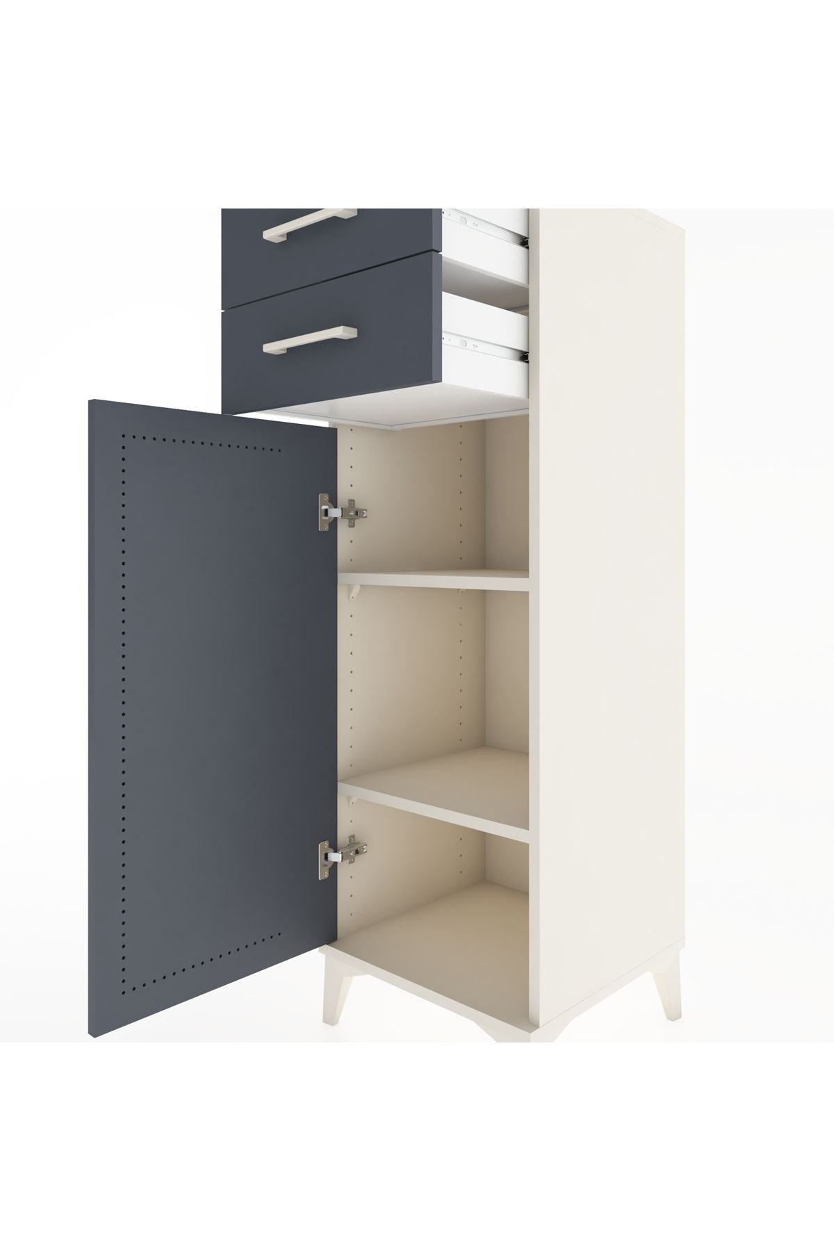 Hyperion Dolap 2 Raflı 2 Çekmeceli Tek Kapaklı 44x44x134 Aytaşı-Antrasit