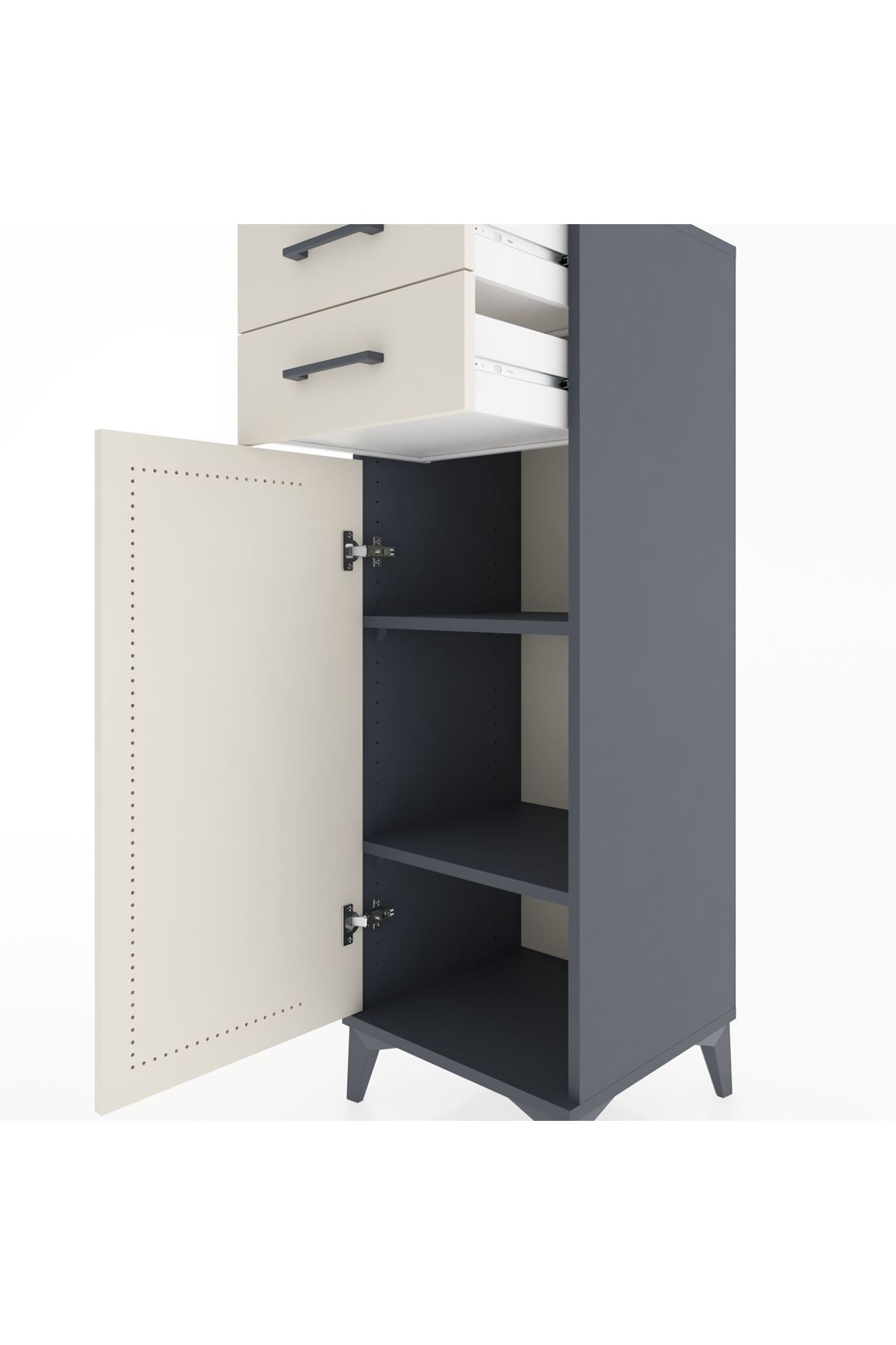 Hyperion Dolap 2 Raflı 2 Çekmeceli Tek Kapaklı 44x44x134 Antrasit-Aytaşı