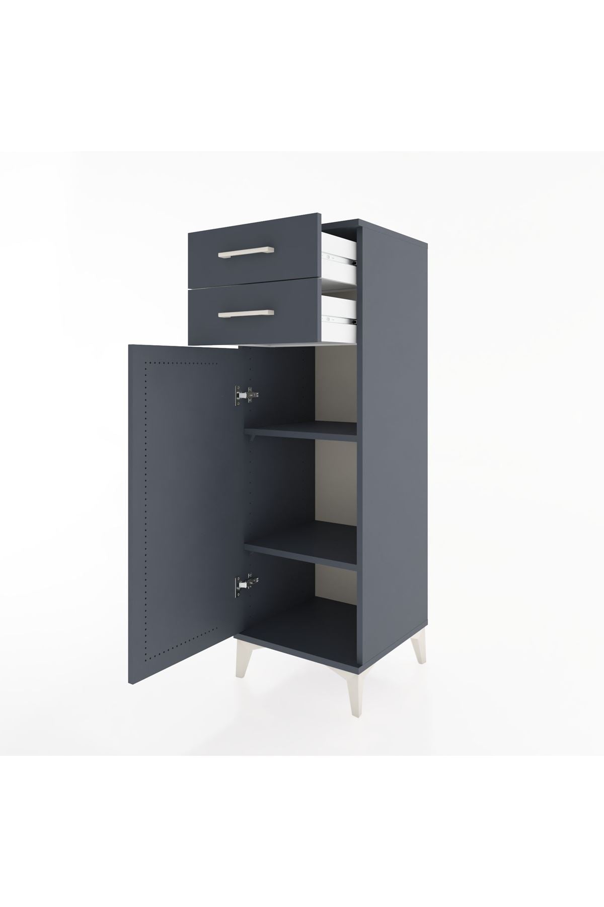 Hyperion Dolap 2 Raflı 2 Çekmeceli Tek Kapaklı 44x44x134 Antrasit-Antrasit