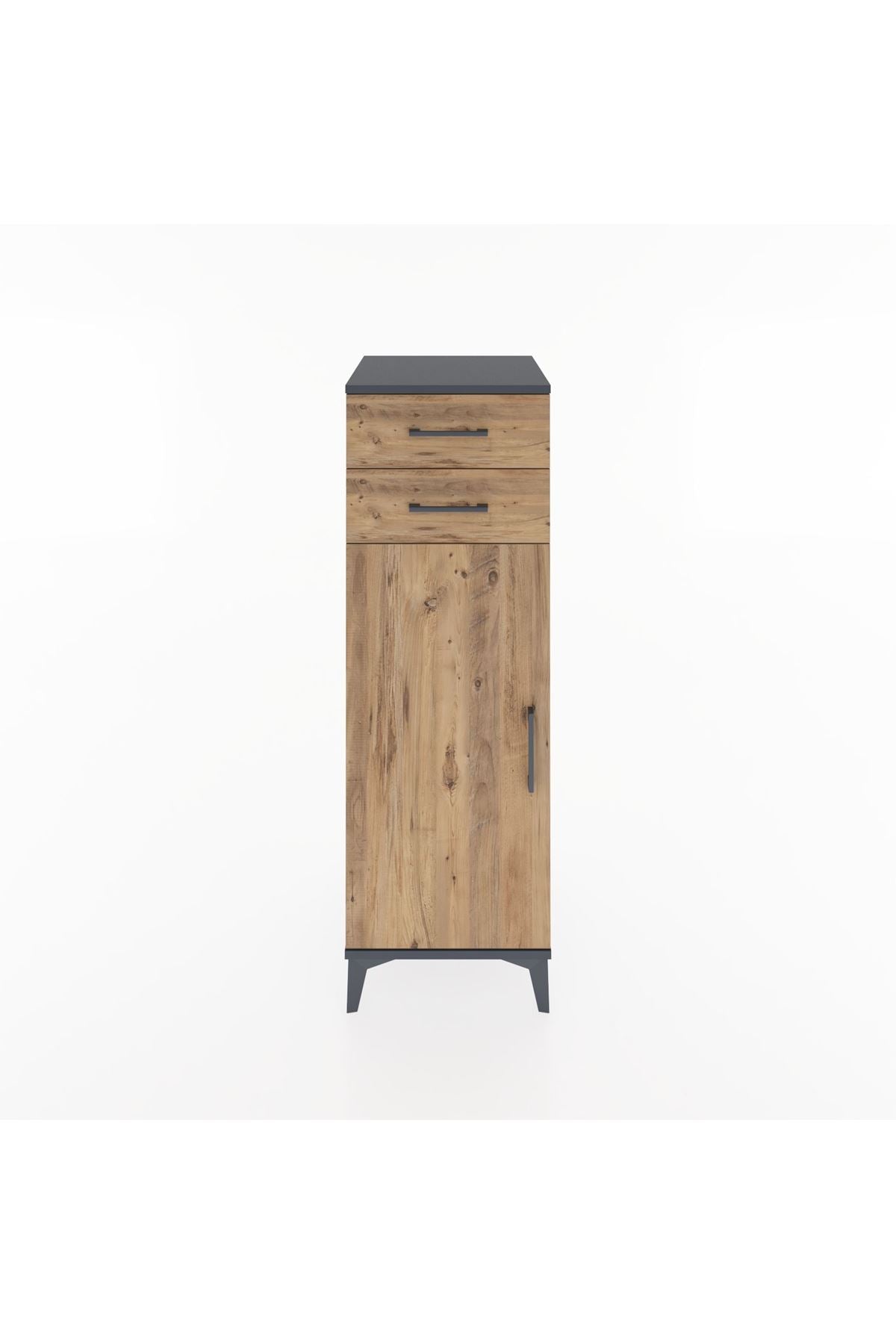 Hyperion Dolap 2 Raflı 2 Çekmeceli Tek Kapaklı 44x44x134 Antrasit-Çam