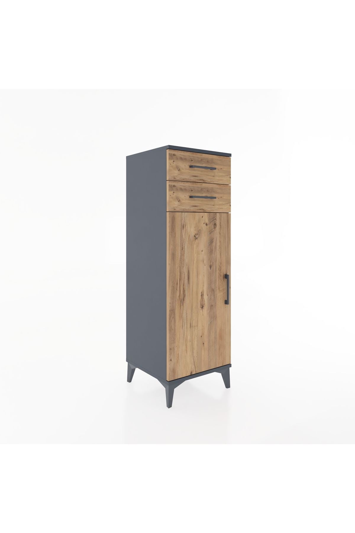 Hyperion Dolap 2 Raflı 2 Çekmeceli Tek Kapaklı 44x44x134 Antrasit-Çam