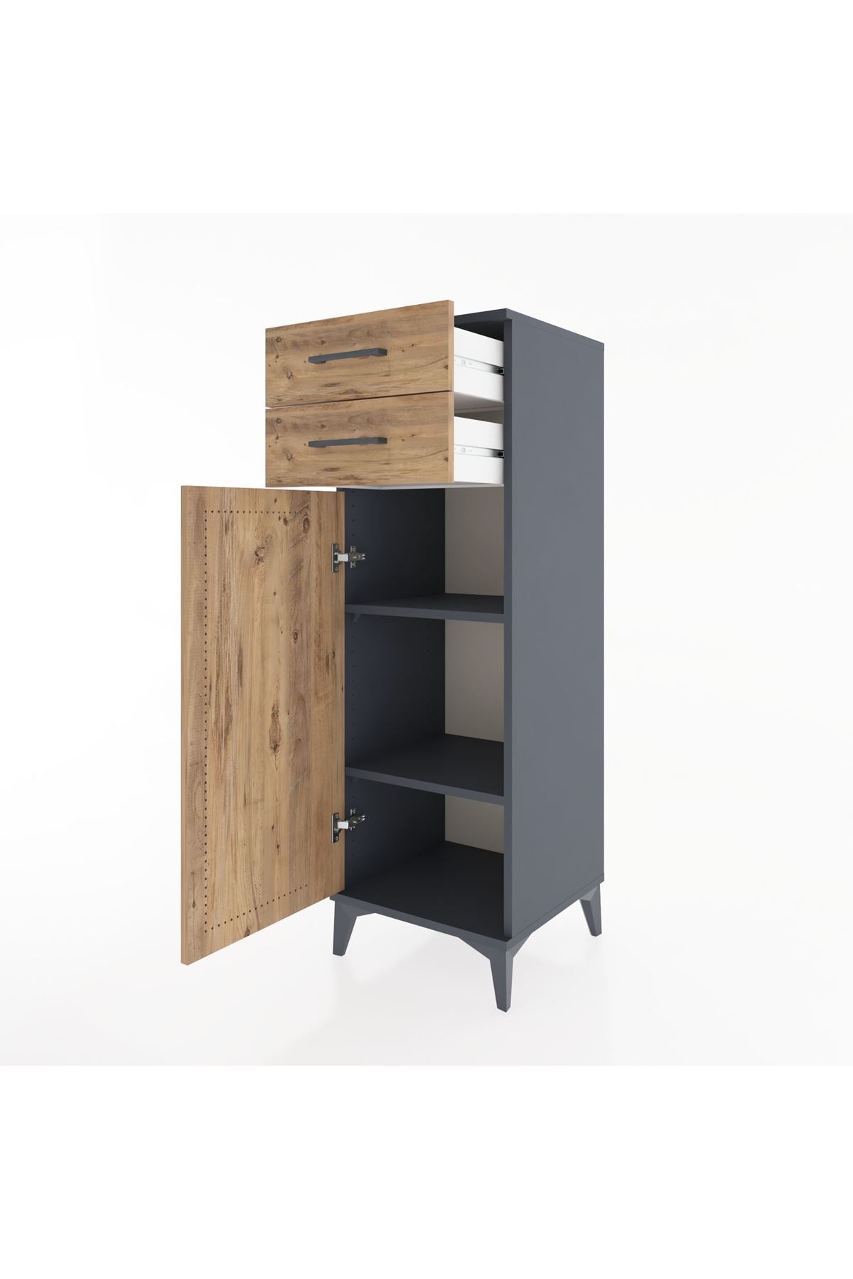 Hyperion Dolap 2 Raflı 2 Çekmeceli Tek Kapaklı 44x44x134 Antrasit-Çam