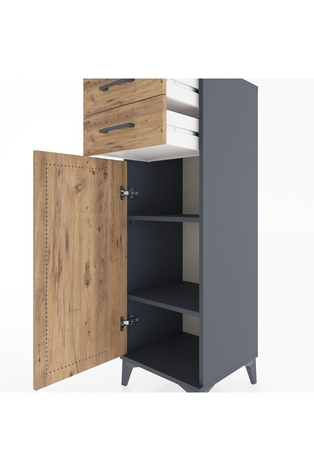 Hyperion Dolap 2 Raflı 2 Çekmeceli Tek Kapaklı 44x44x134 Antrasit-Çam