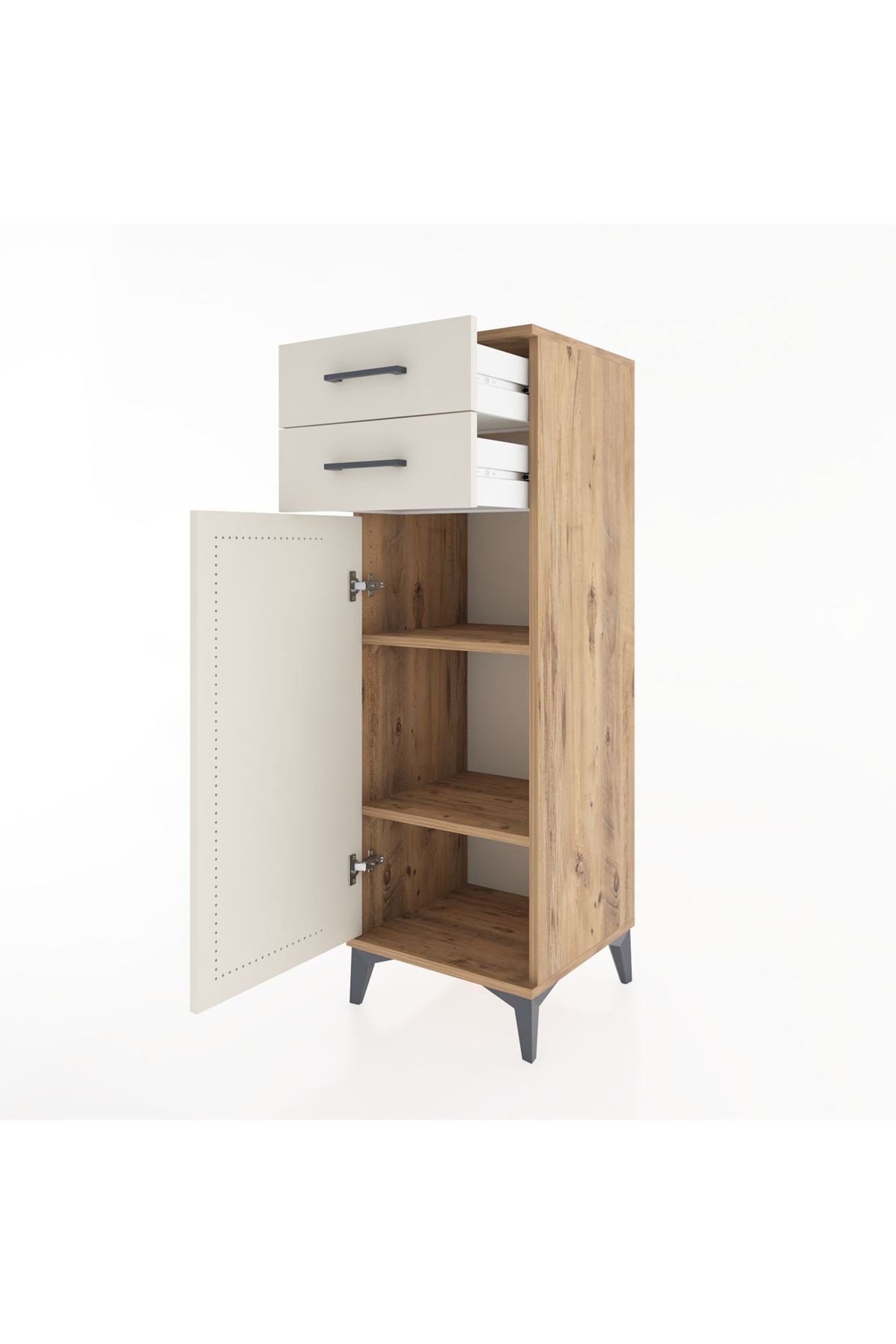 Hyperion Dolap 2 Raflı 2 Çekmeceli Tek Kapaklı 44x44x134 Çam-Aytaşı