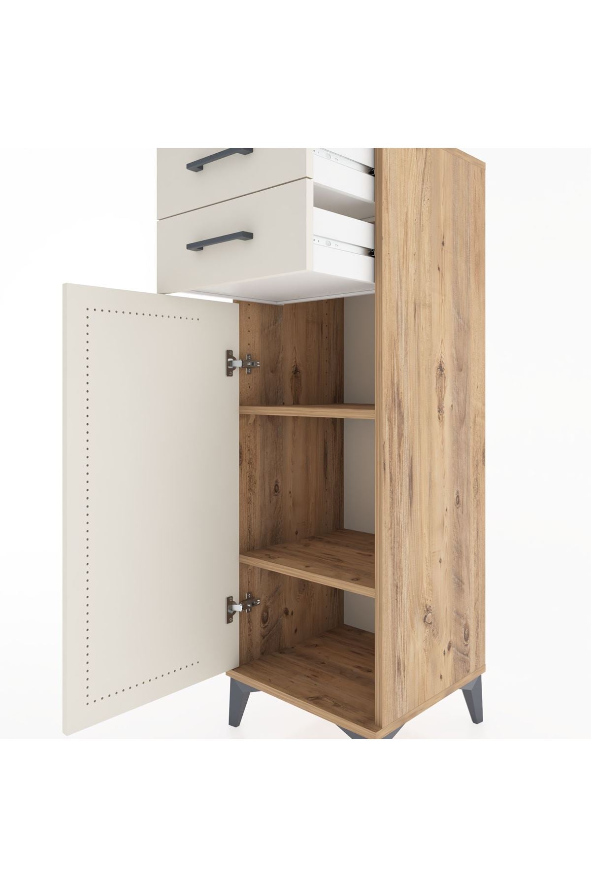 Hyperion Dolap 2 Raflı 2 Çekmeceli Tek Kapaklı 44x44x134 Çam-Aytaşı