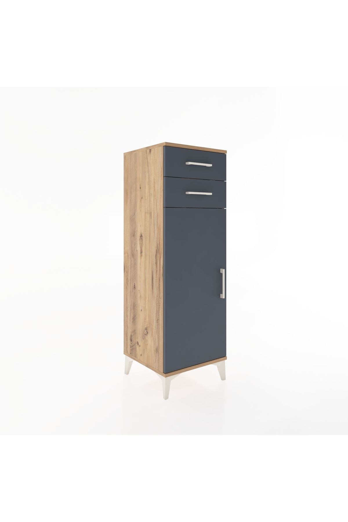 Hyperion Dolap 2 Raflı 2 Çekmeceli Tek Kapaklı 44x44x134 Çam-Antrasit