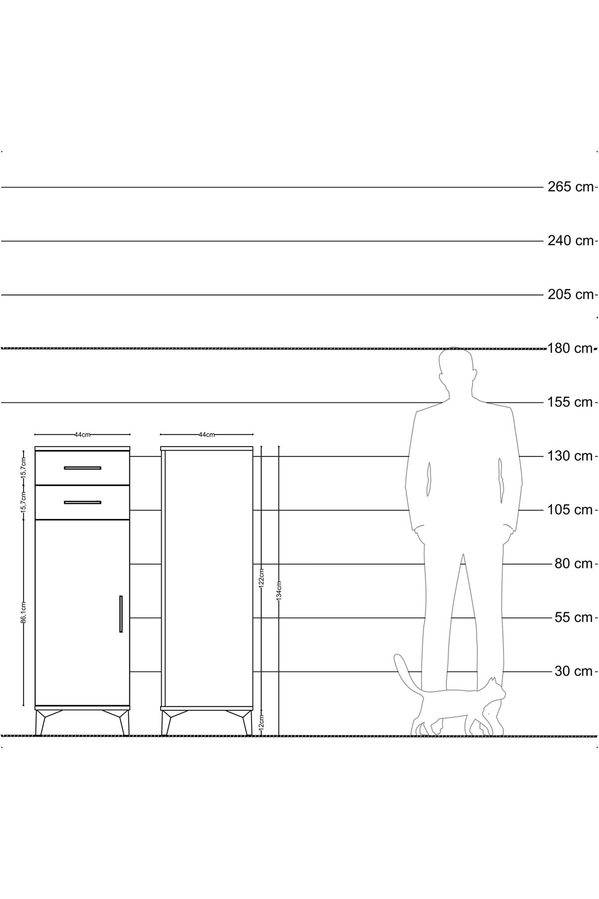 Hyperion Dolap 2 Raflı 2 Çekmeceli Tek Kapaklı 44x44x134 Çam-Antrasit