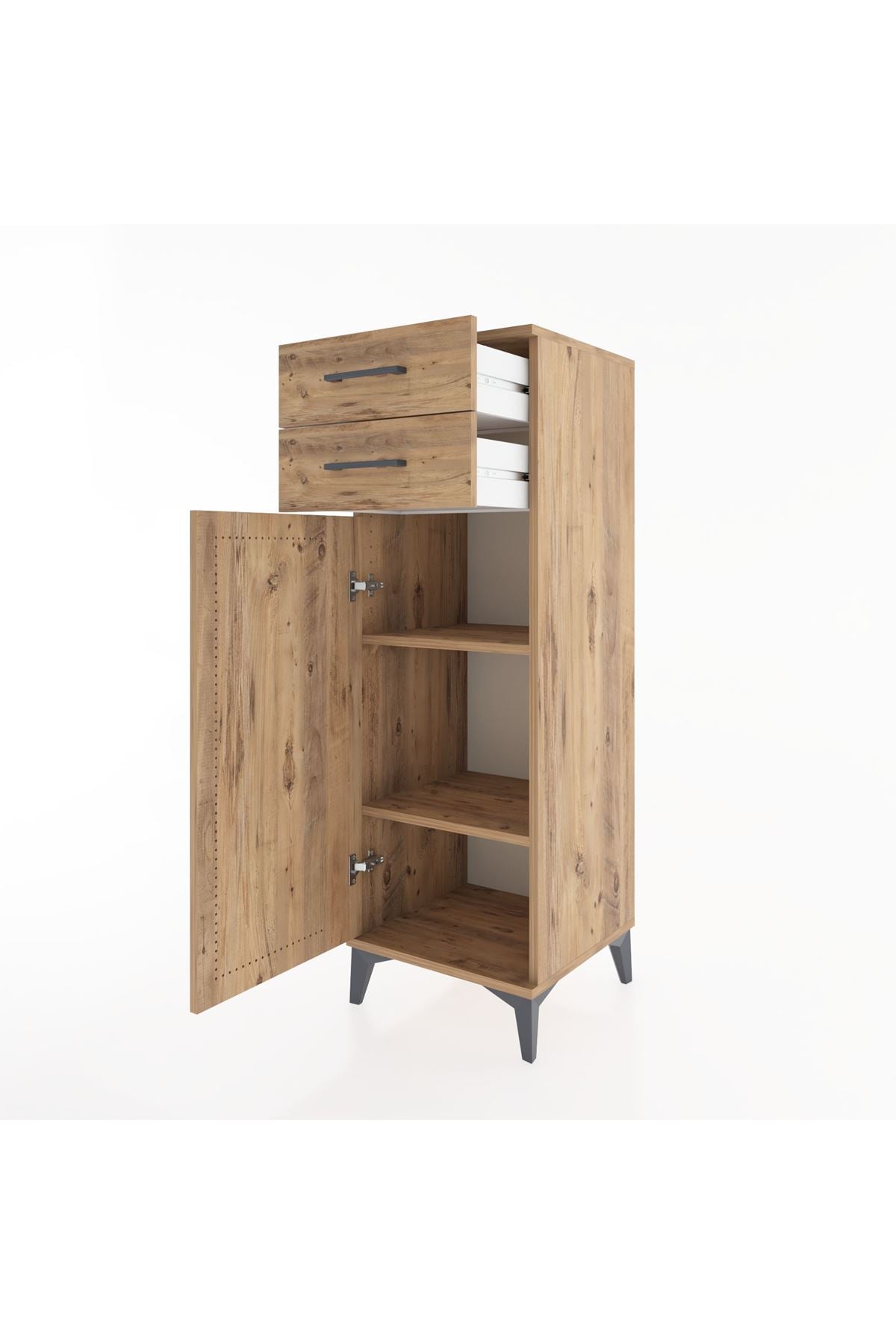 Hyperion Dolap 2 Raflı 2 Çekmeceli Tek Kapaklı 44x44x134 Çam-Çam