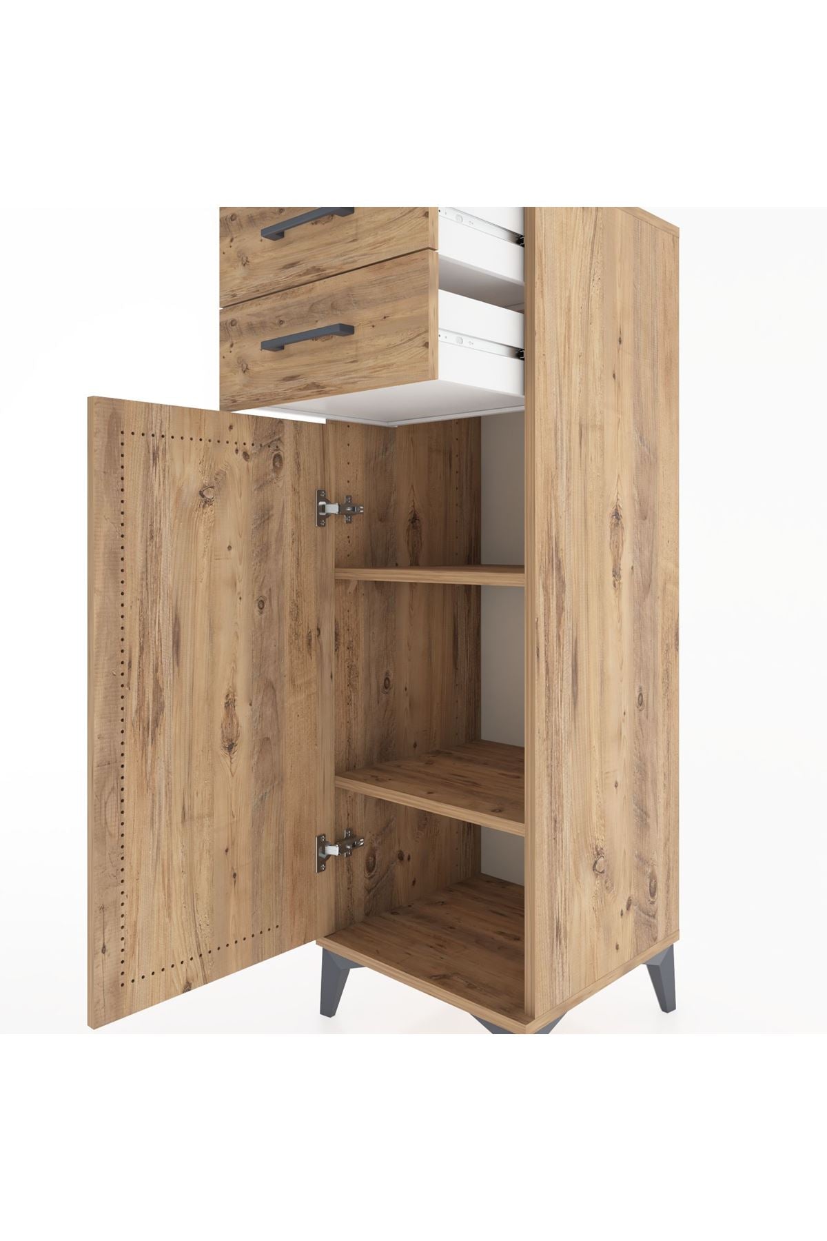 Hyperion Dolap 2 Raflı 2 Çekmeceli Tek Kapaklı 44x44x134 Çam-Çam