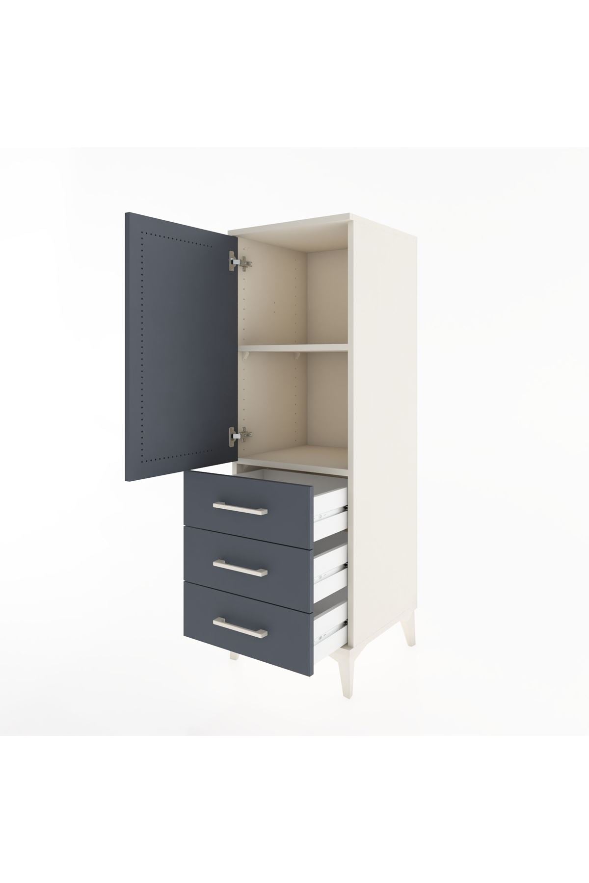 Hyperion Dolap 2 Raflı 3 Çekmeceli Tek Kapaklı 44x44x134 Aytaşı-Antrasit