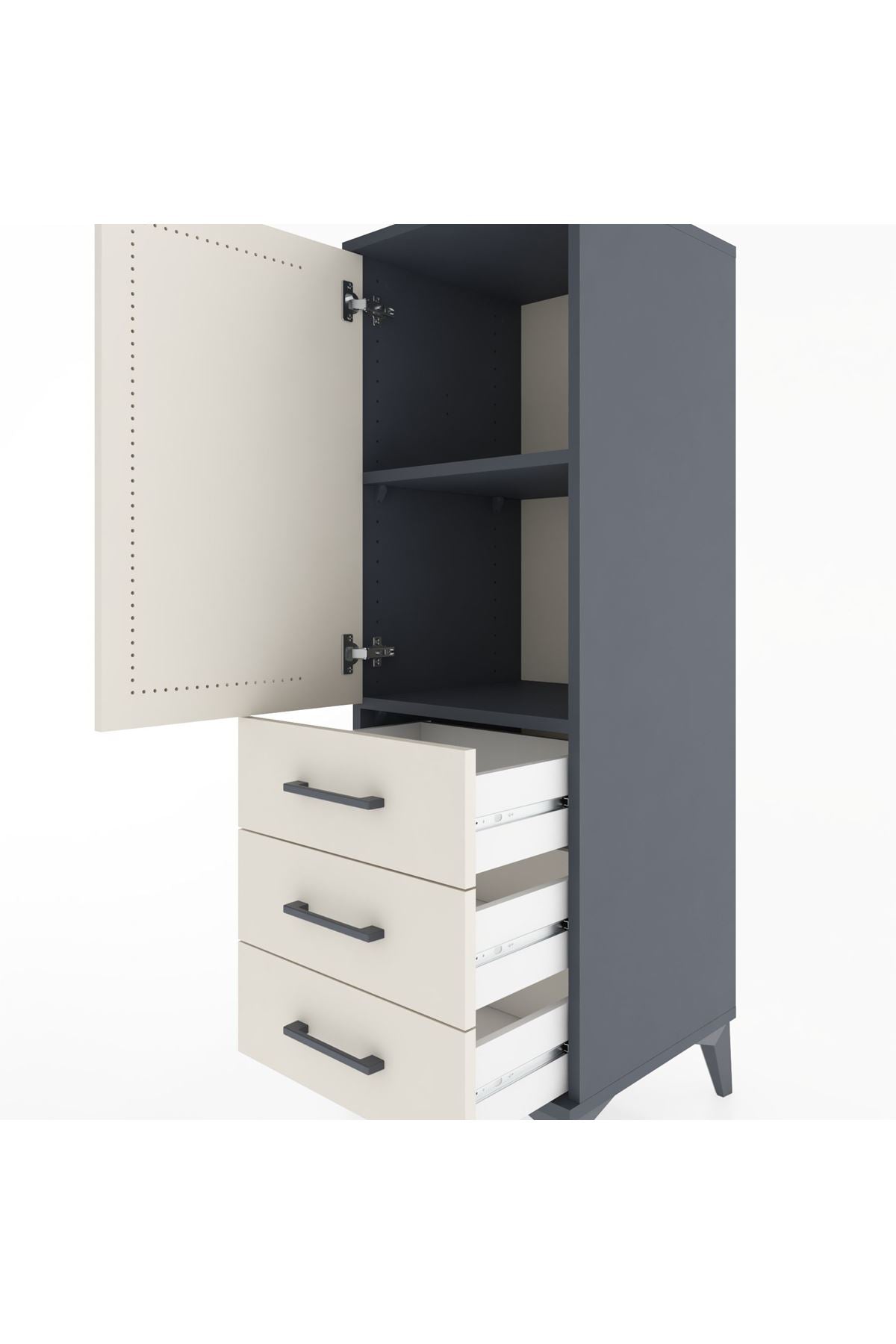 Hyperion Dolap 2 Raflı 3 Çekmeceli Tek Kapaklı 44x44x134 Antrasit-Aytaşı