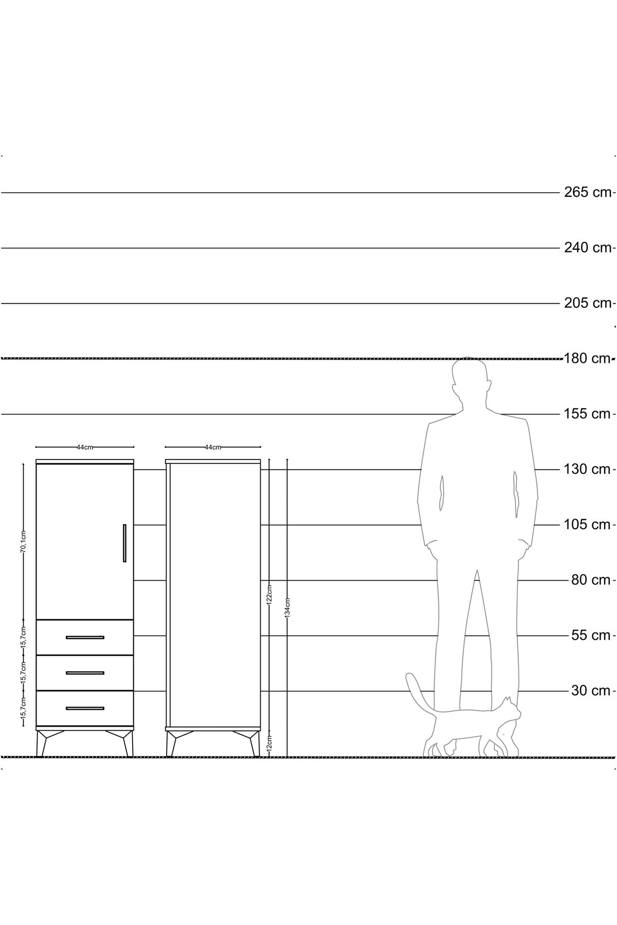 Hyperion Dolap 2 Raflı 3 Çekmeceli Tek Kapaklı 44x44x134 Antrasit-Antrasit