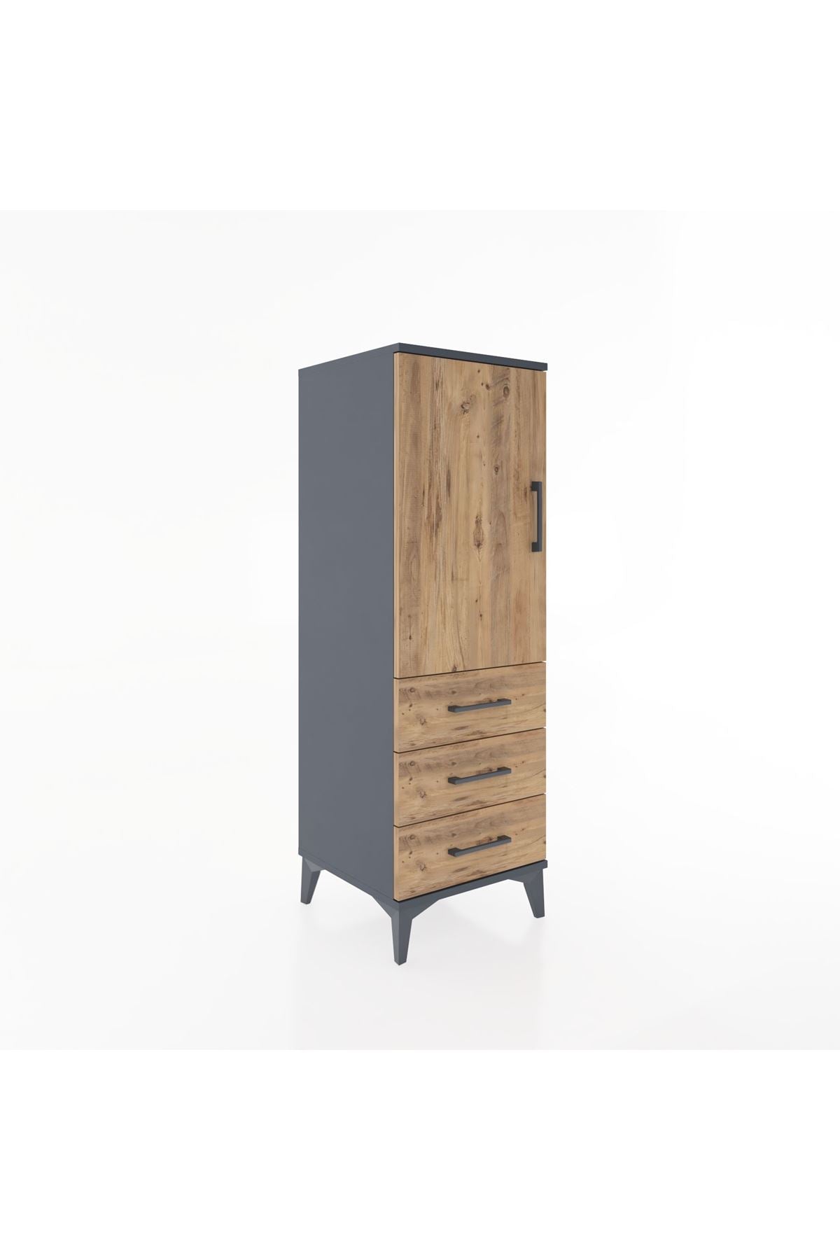 Hyperion Dolap 2 Raflı 3 Çekmeceli Tek Kapaklı 44x44x134 Antrasit-Çam