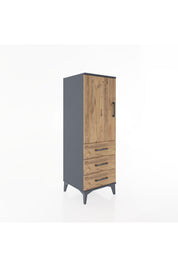 Hyperion Dolap 2 Raflı 3 Çekmeceli Tek Kapaklı 44x44x134 Antrasit-Çam