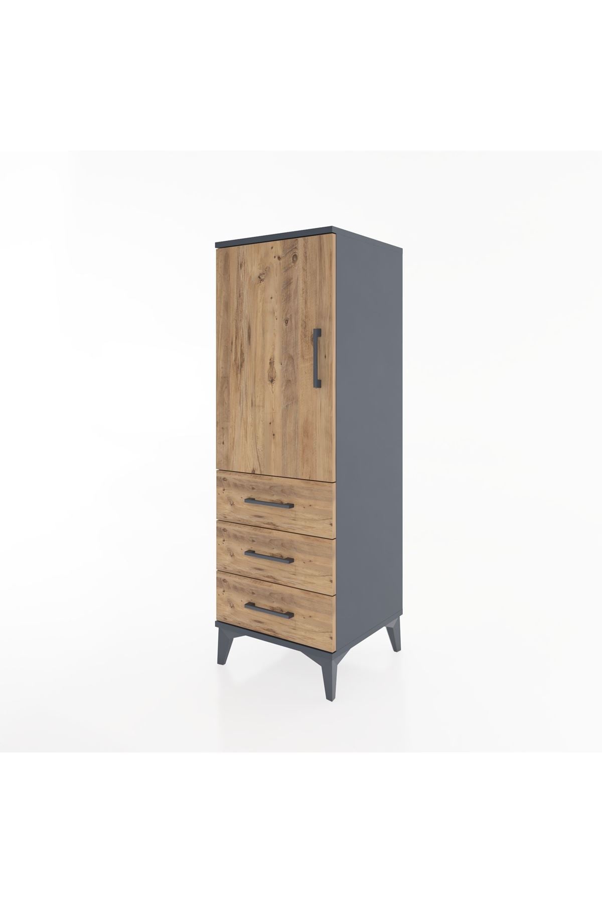 Hyperion Dolap 2 Raflı 3 Çekmeceli Tek Kapaklı 44x44x134 Antrasit-Çam