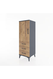 Hyperion Dolap 2 Raflı 3 Çekmeceli Tek Kapaklı 44x44x134 Antrasit-Çam