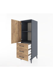 Hyperion Dolap 2 Raflı 3 Çekmeceli Tek Kapaklı 44x44x134 Antrasit-Çam