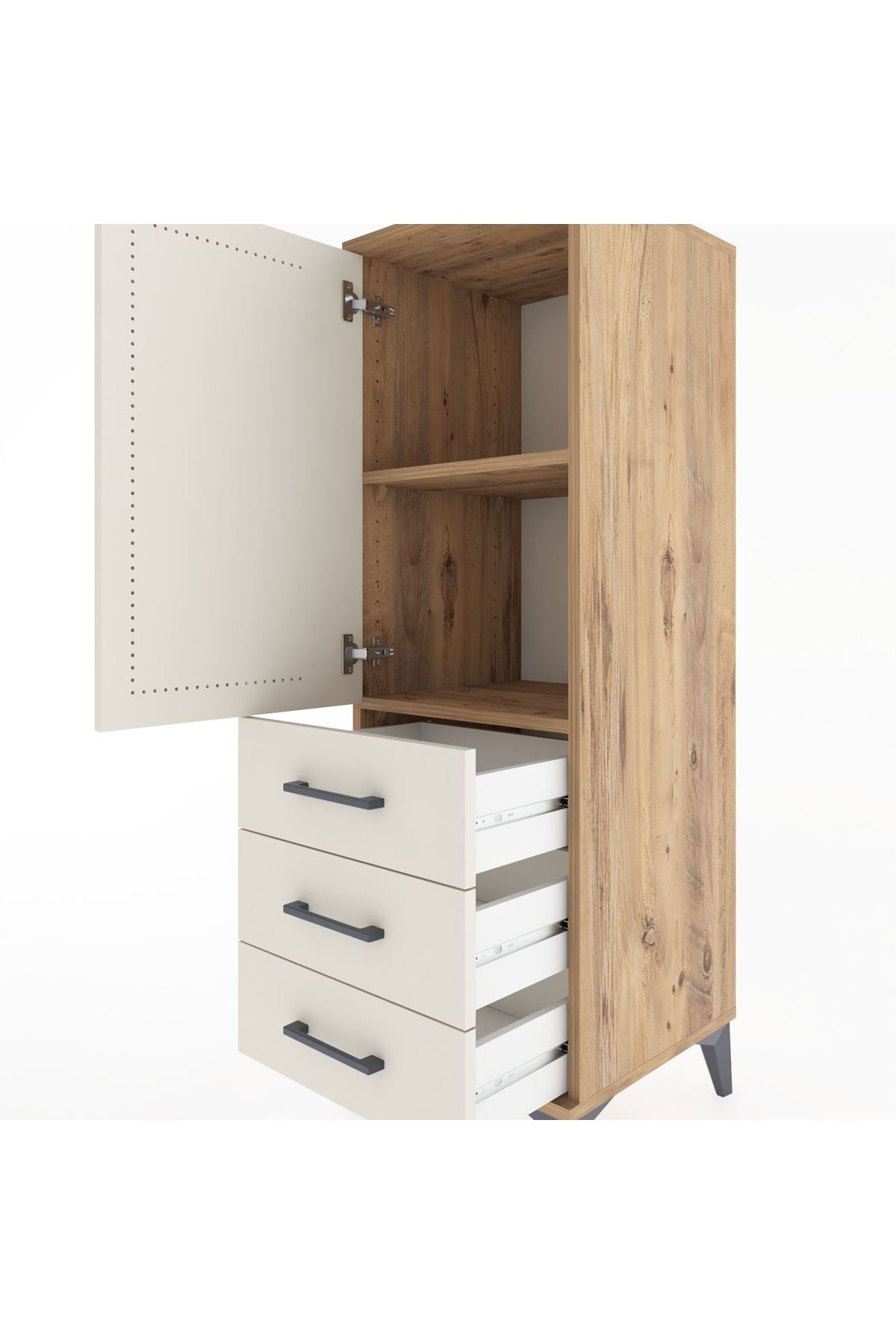 Hyperion Dolap 2 Raflı 3 Çekmeceli Tek Kapaklı 44x44x134 Çam-Aytaşı