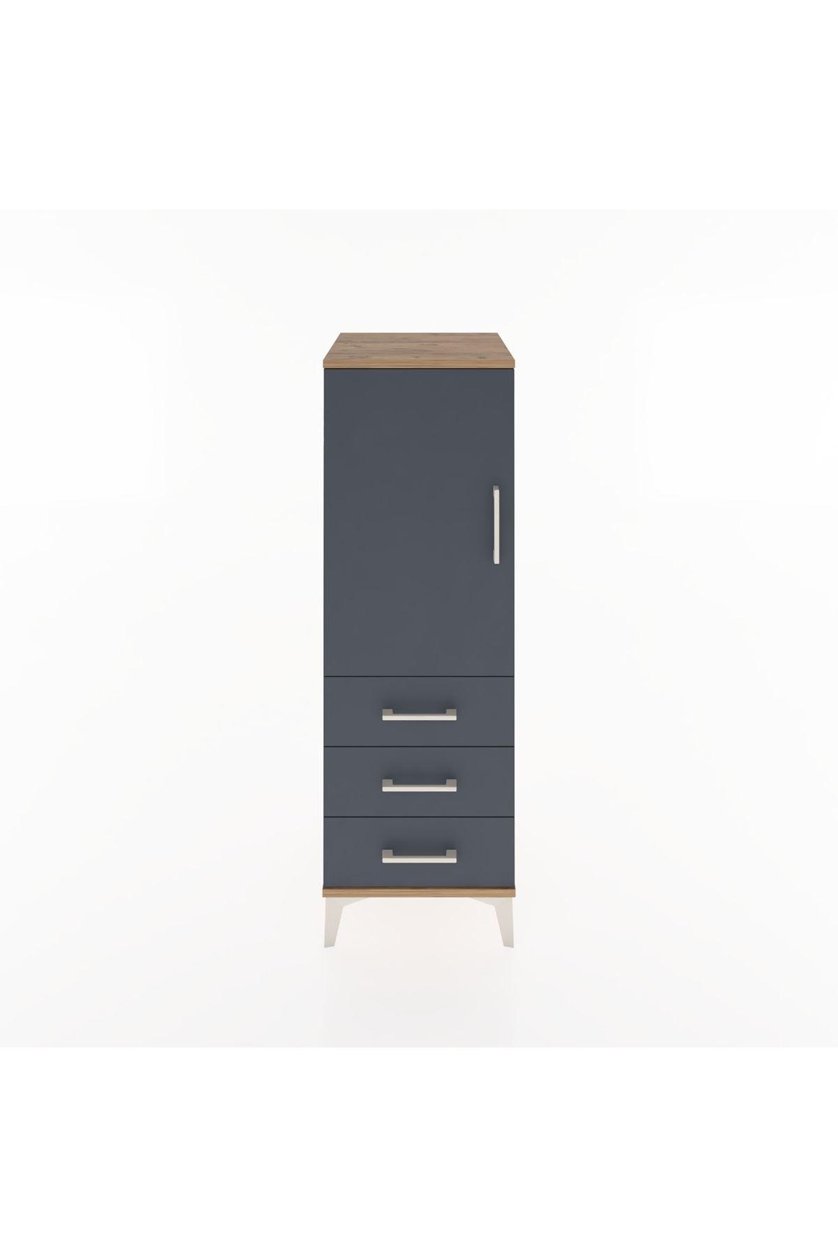 Hyperion Dolap 2 Raflı 3 Çekmeceli Tek Kapaklı 44x44x134 Çam-Antrasit