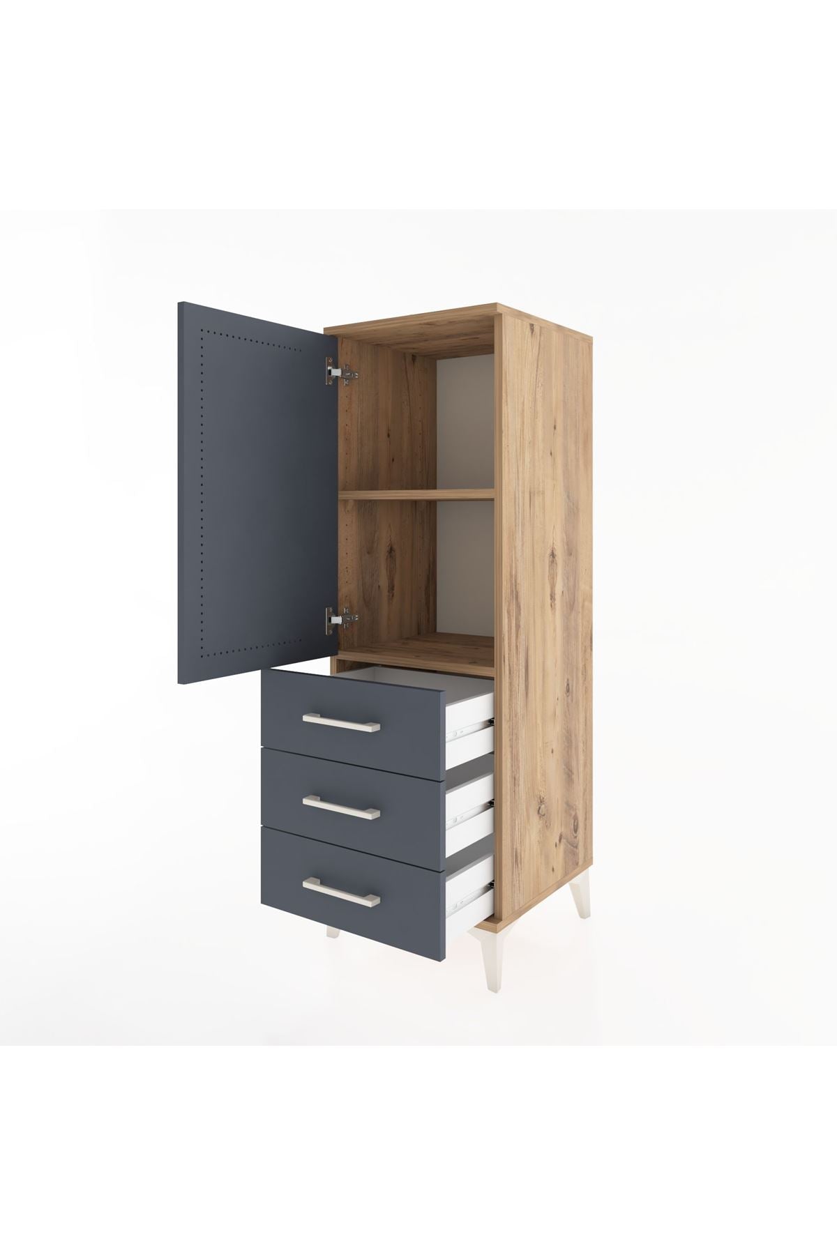 Hyperion Dolap 2 Raflı 3 Çekmeceli Tek Kapaklı 44x44x134 Çam-Antrasit