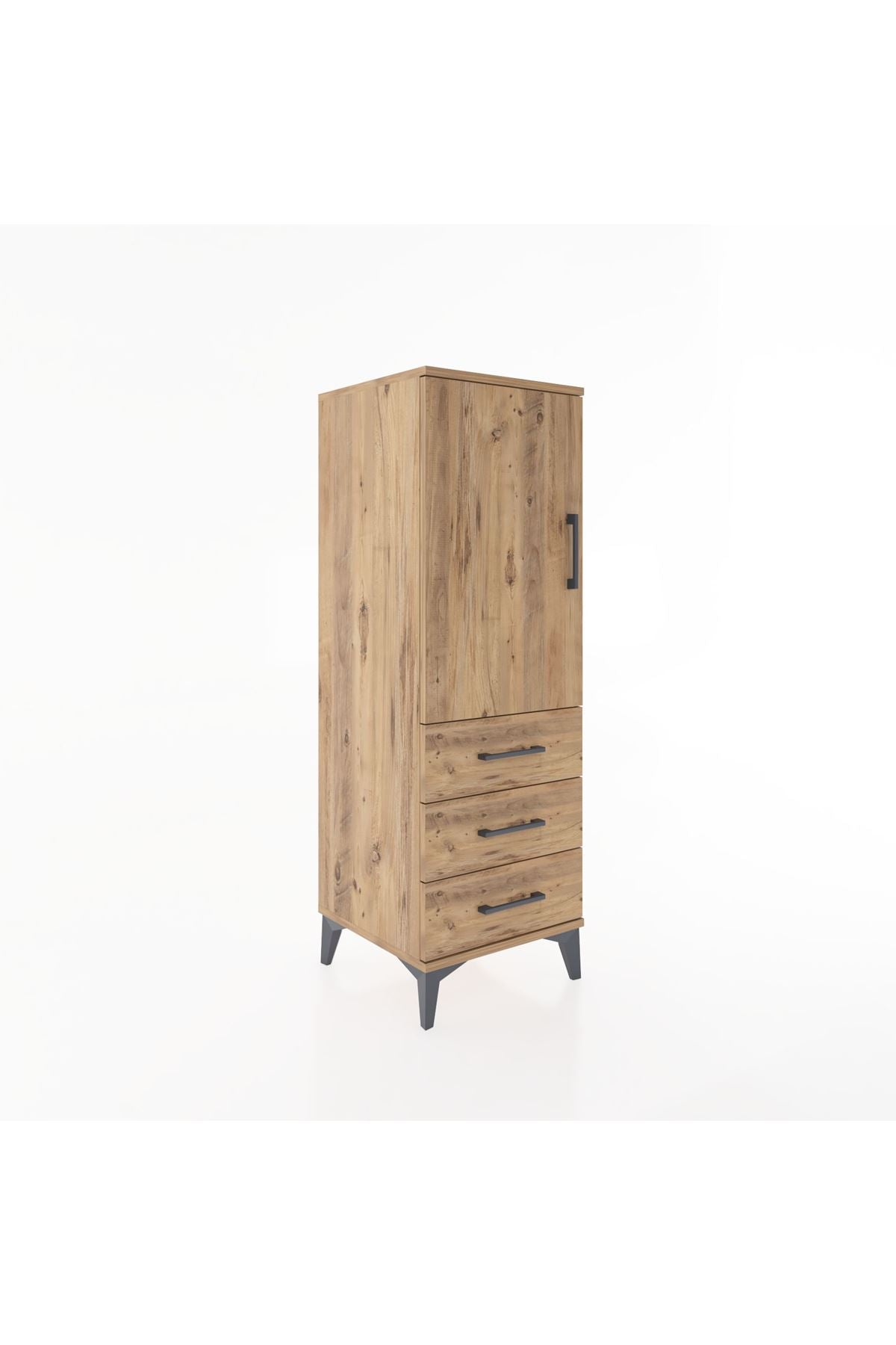 Hyperion Dolap 2 Raflı 3 Çekmeceli Tek Kapaklı 44x44x134 Çam-Çam