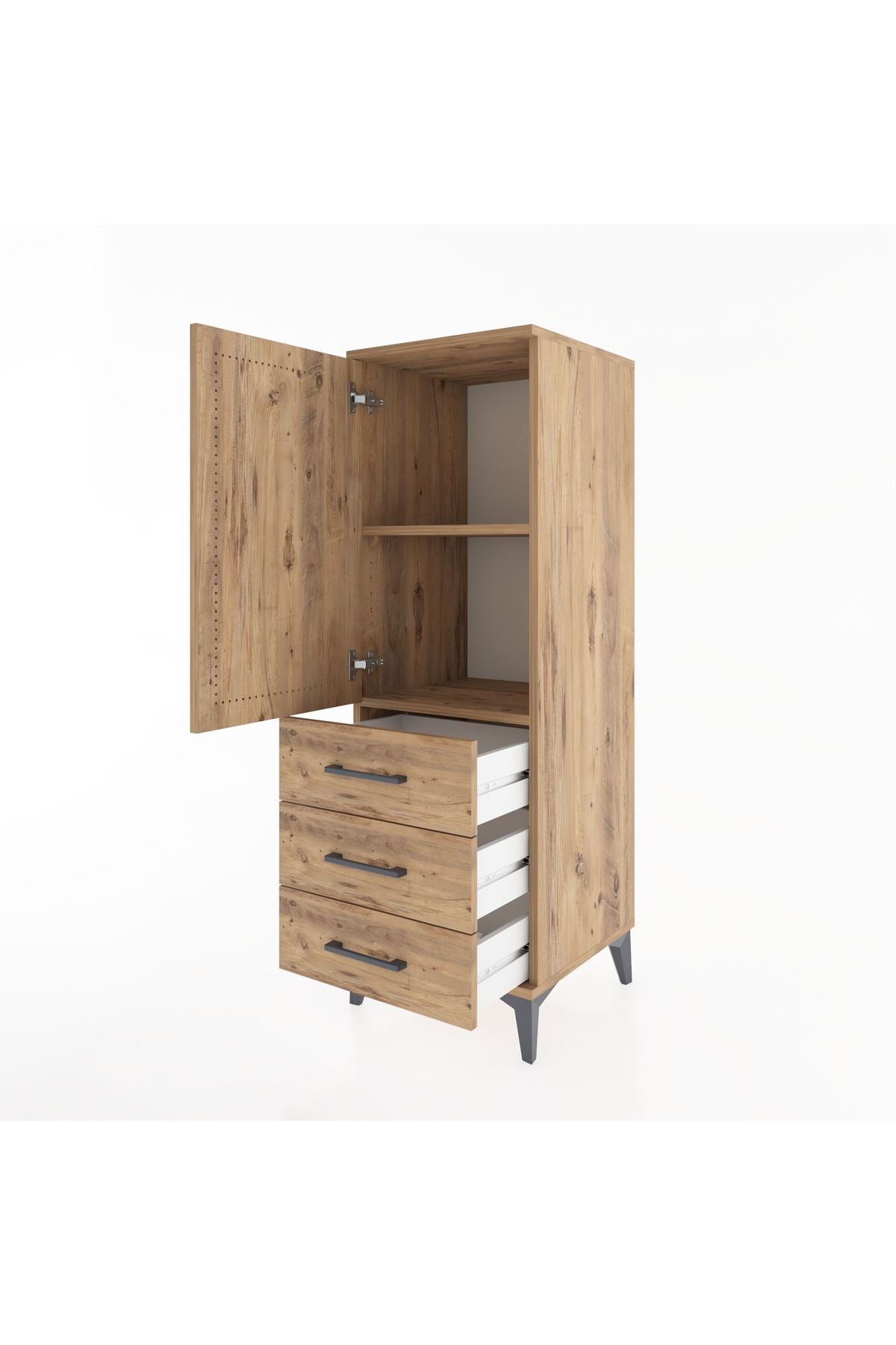 Hyperion Dolap 2 Raflı 3 Çekmeceli Tek Kapaklı 44x44x134 Çam-Çam