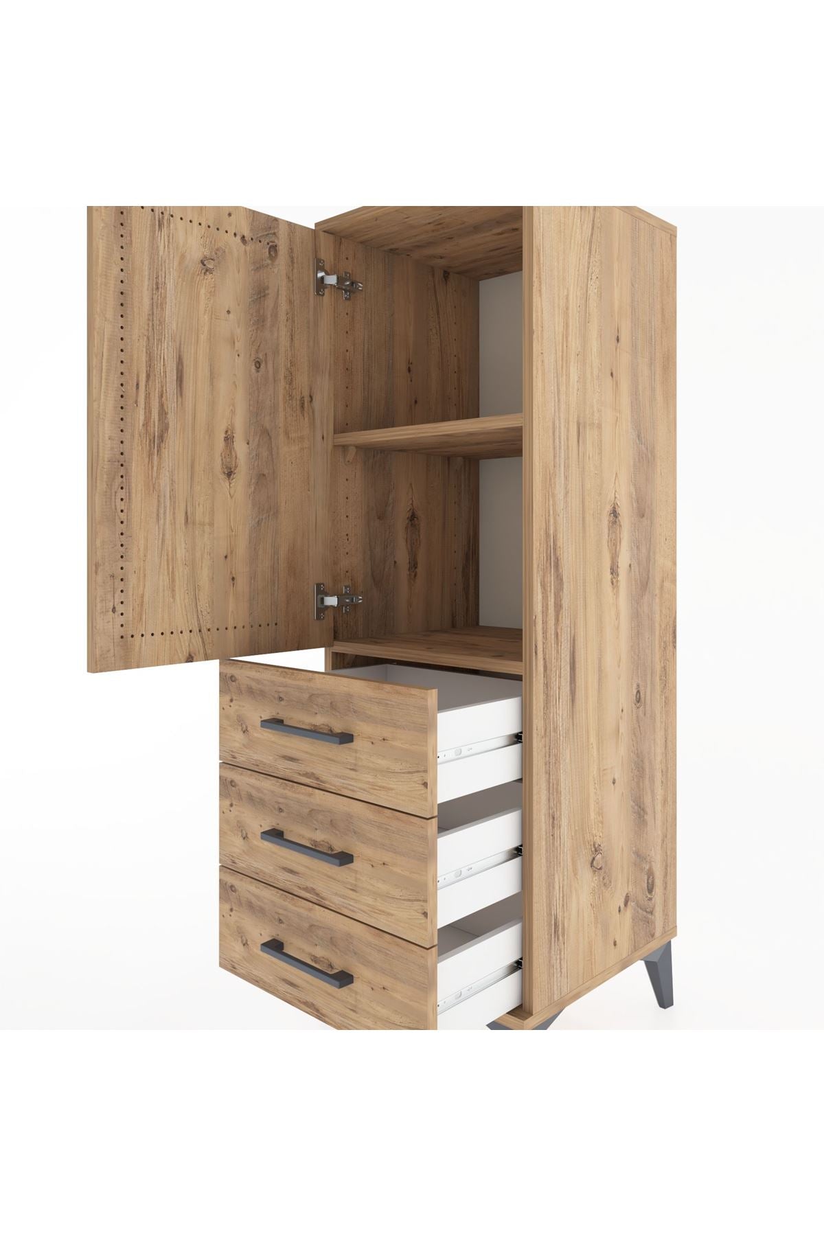 Hyperion Dolap 2 Raflı 3 Çekmeceli Tek Kapaklı 44x44x134 Çam-Çam