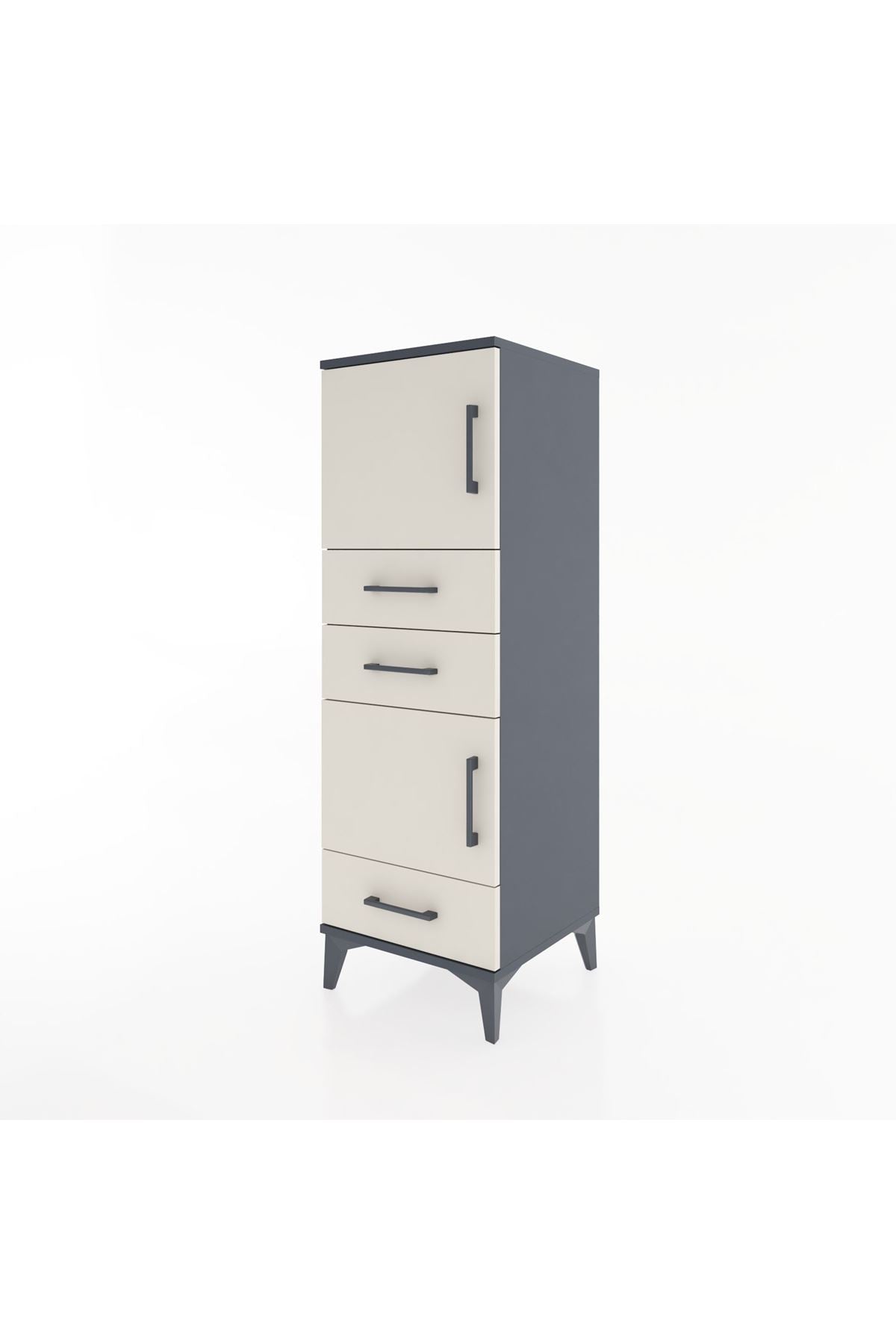 Hyperion Dolap 2 Raflı 3 Çekmeceli 2 Kapaklı 44x44x134 Antrasit-Aytaşı