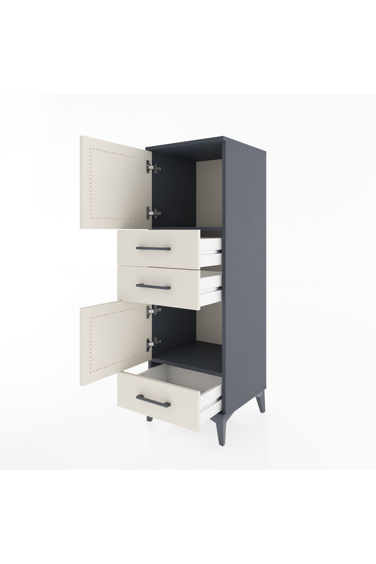 Hyperion Dolap 2 Raflı 3 Çekmeceli 2 Kapaklı 44x44x134 Antrasit-Aytaşı