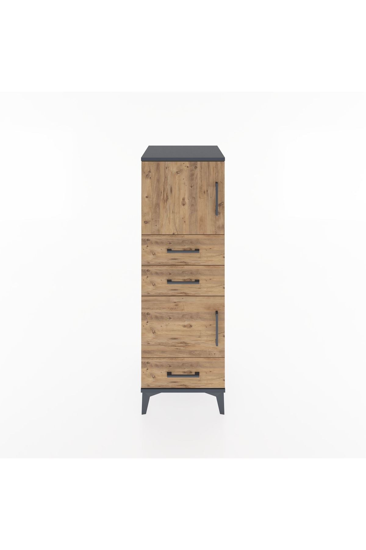 Hyperion Dolap 2 Raflı 3 Çekmeceli 2 Kapaklı 44x44x134 Antrasit-Çam