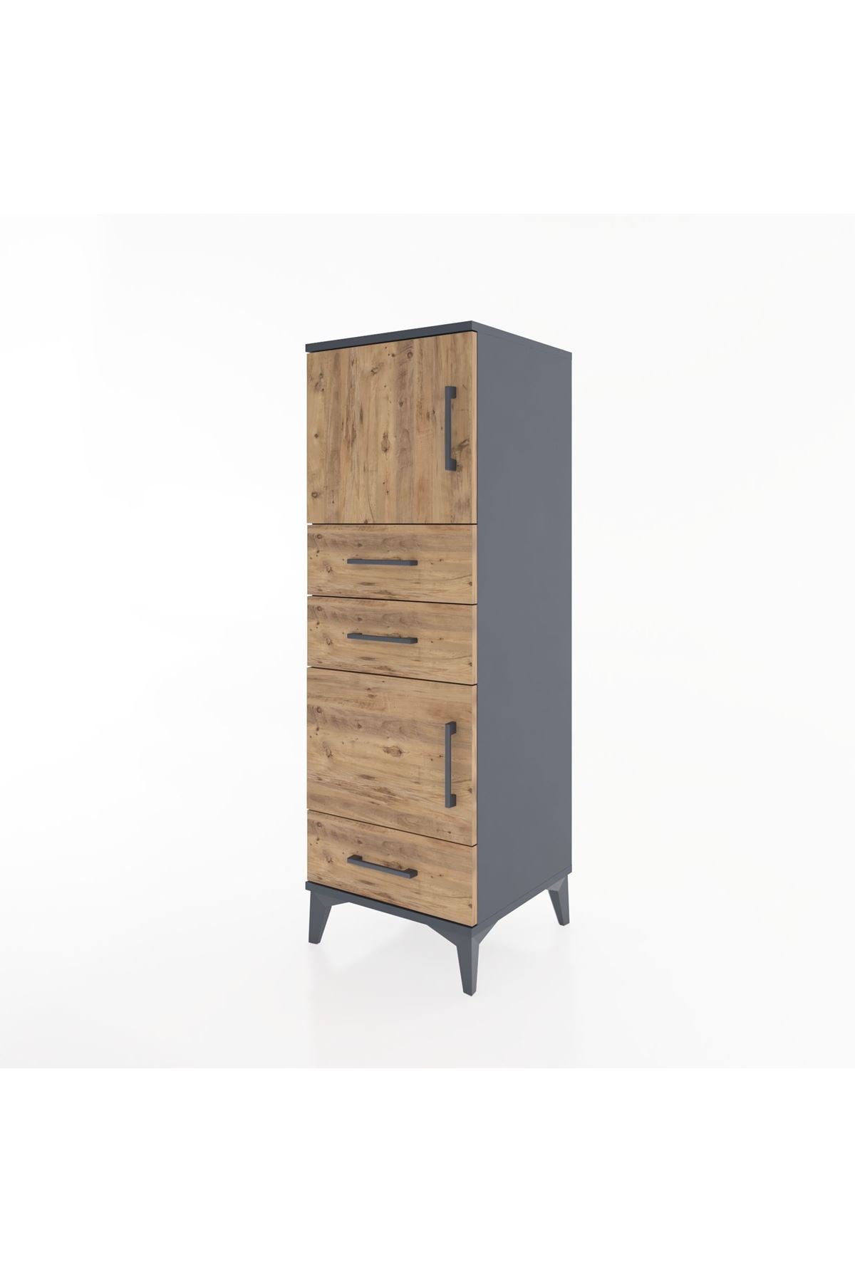 Hyperion Dolap 2 Raflı 3 Çekmeceli 2 Kapaklı 44x44x134 Antrasit-Çam