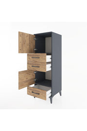 Hyperion Dolap 2 Raflı 3 Çekmeceli 2 Kapaklı 44x44x134 Antrasit-Çam