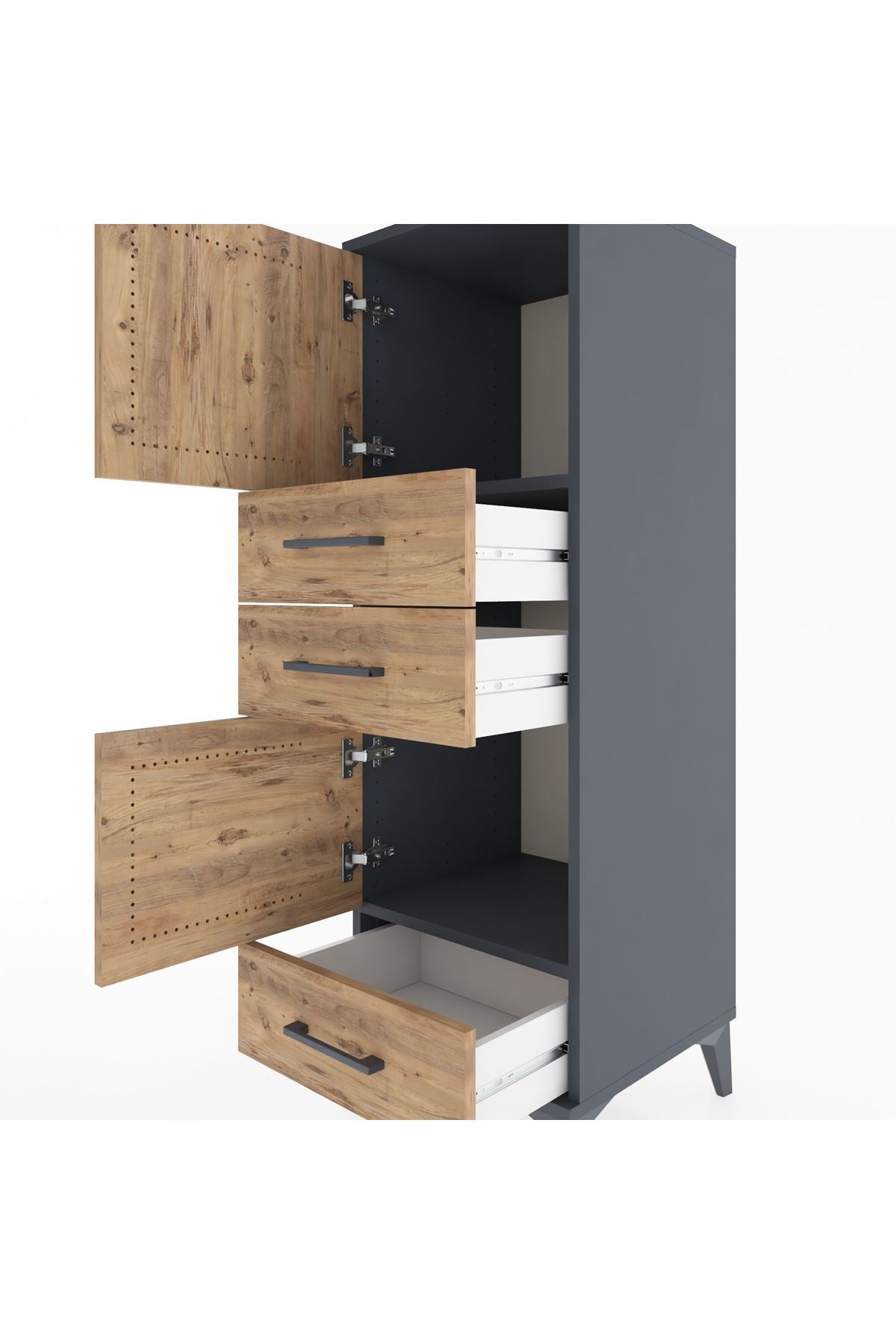 Hyperion Dolap 2 Raflı 3 Çekmeceli 2 Kapaklı 44x44x134 Antrasit-Çam