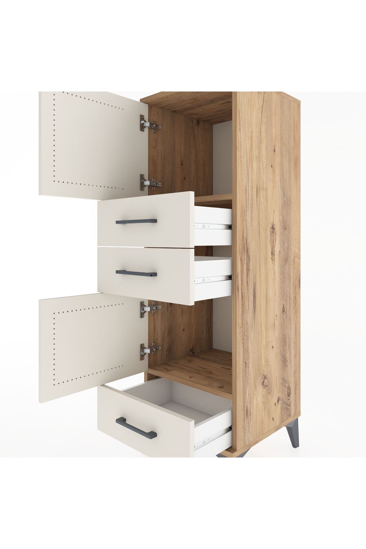 Hyperion Dolap 2 Raflı 3 Çekmeceli 2 Kapaklı 44x44x134 Çam-Aytaşı