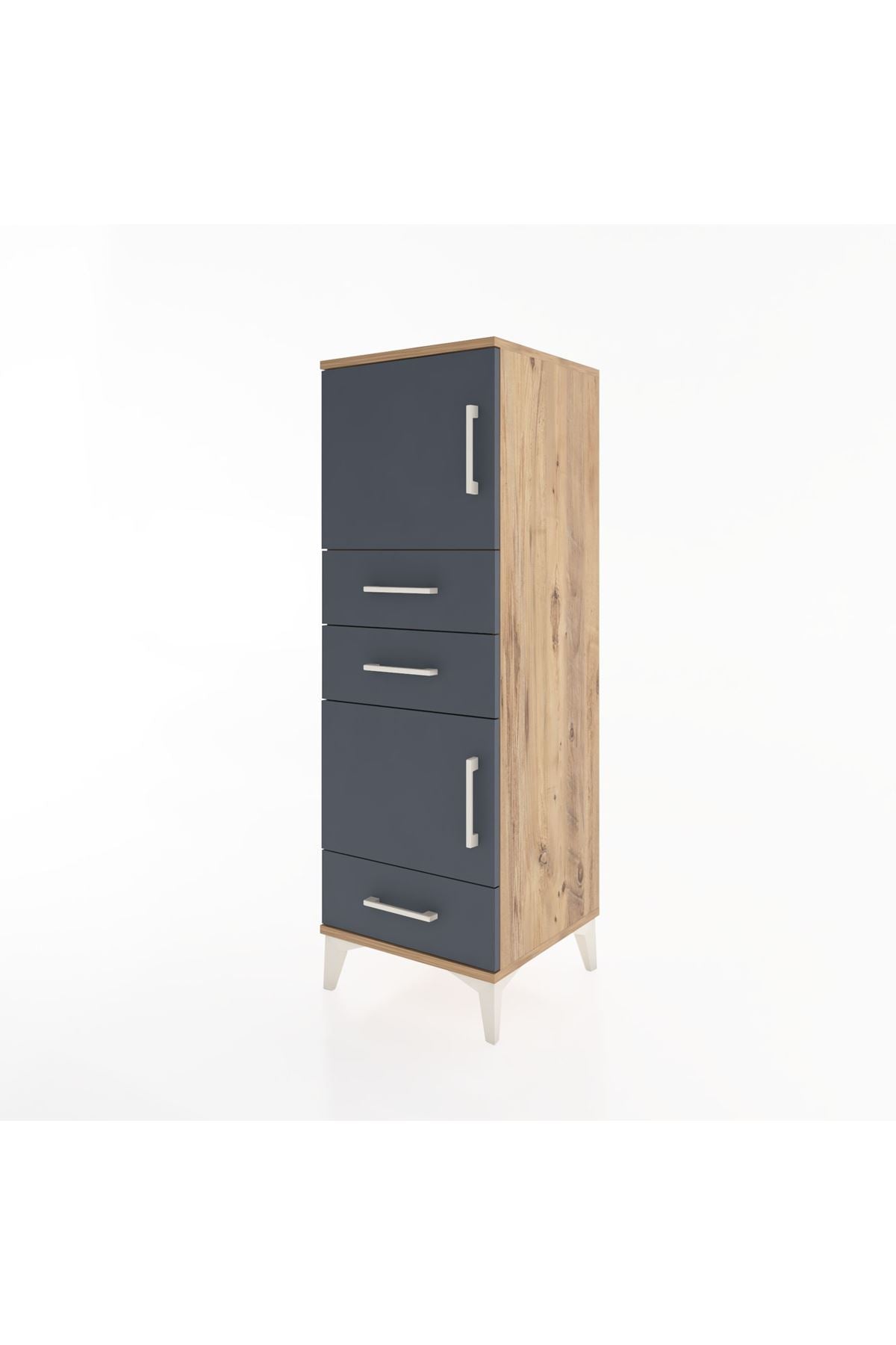 Hyperion Dolap 2 Raflı 3 Çekmeceli 2 Kapaklı 44x44x134 Çam-Antrasit