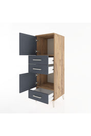 Hyperion Dolap 2 Raflı 3 Çekmeceli 2 Kapaklı 44x44x134 Çam-Antrasit