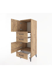 Hyperion Dolap 2 Raflı 3 Çekmeceli 2 Kapaklı 44x44x134 Çam-Çam