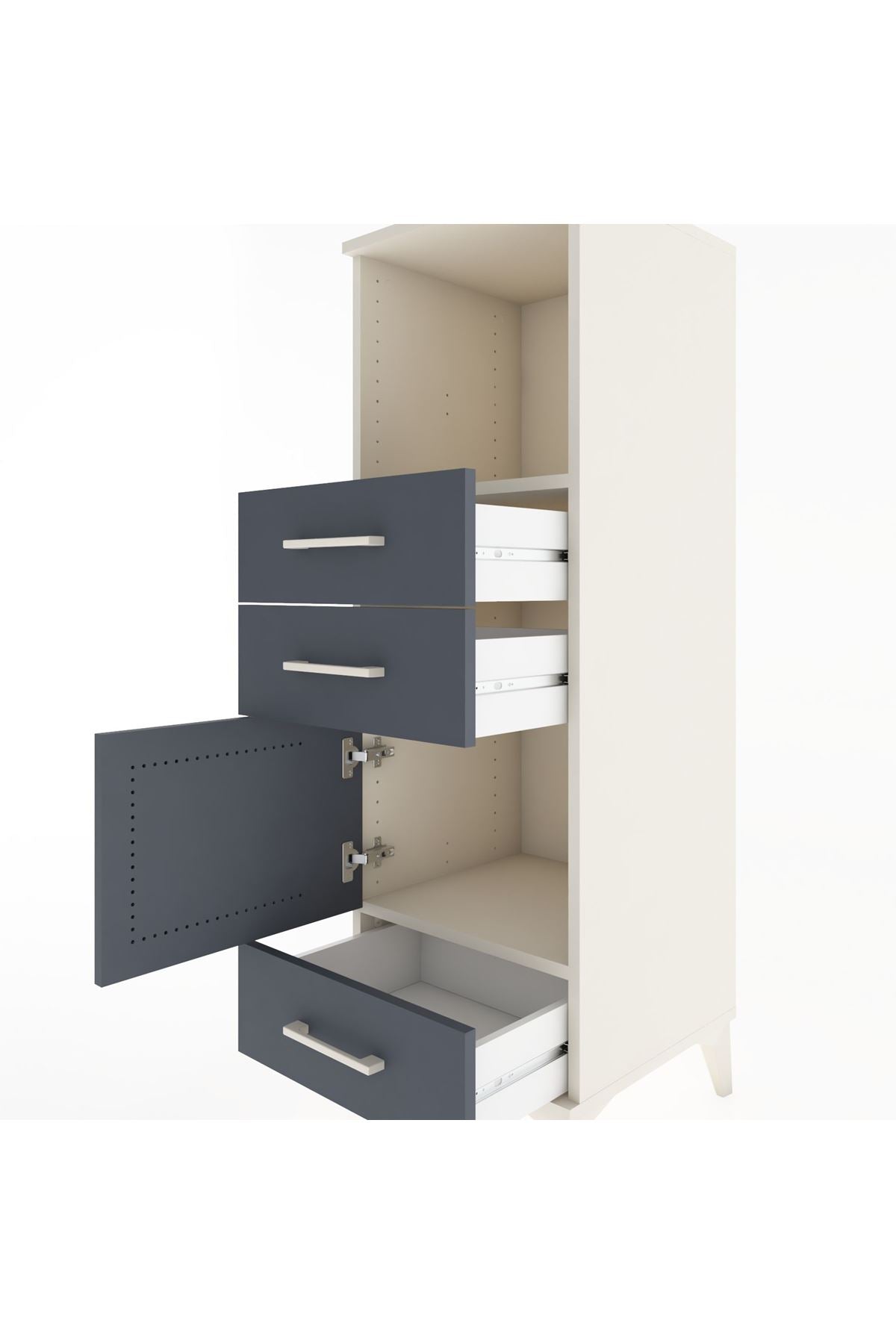 Hyperion Dolap 2 Raflı 3 Çekmeceli Tek Kapaklı 44x44x134 Aytaşı-Antrasit