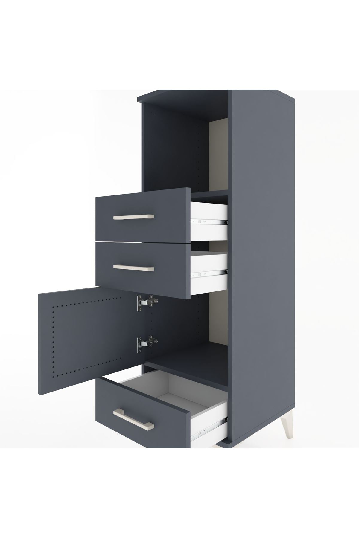 Hyperion Dolap 2 Raflı 3 Çekmeceli Tek Kapaklı 44x44x134 Antrasit-Antrasit