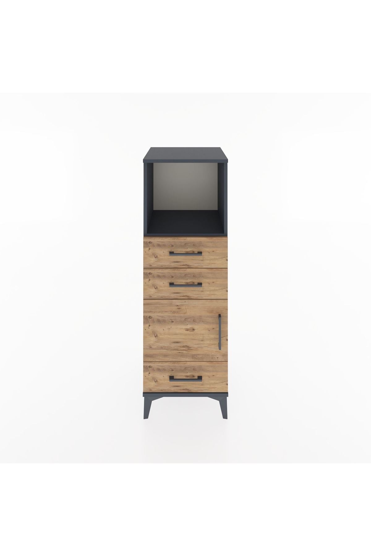 Hyperion Dolap 2 Raflı 3 Çekmeceli Tek Kapaklı 44x44x134 Antrasit-Çam