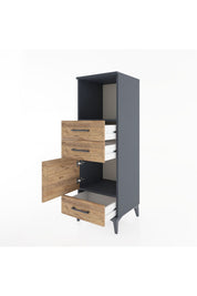Hyperion Dolap 2 Raflı 3 Çekmeceli Tek Kapaklı 44x44x134 Antrasit-Çam