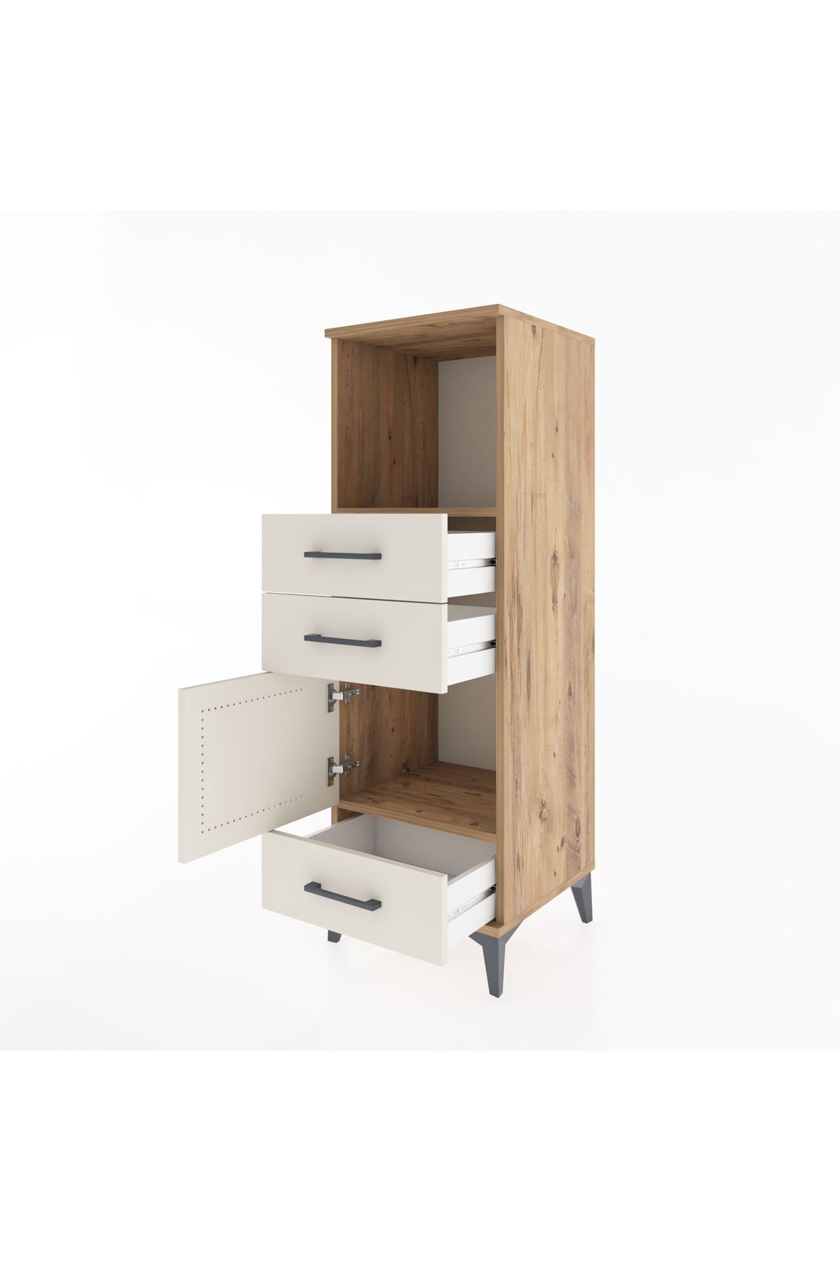 Hyperion Dolap 2 Raflı 3 Çekmeceli Tek Kapaklı 44x44x134 Çam-Aytaşı