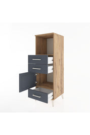 Hyperion Dolap 2 Raflı 3 Çekmeceli Tek Kapaklı 44x44x134 Çam-Antrasit